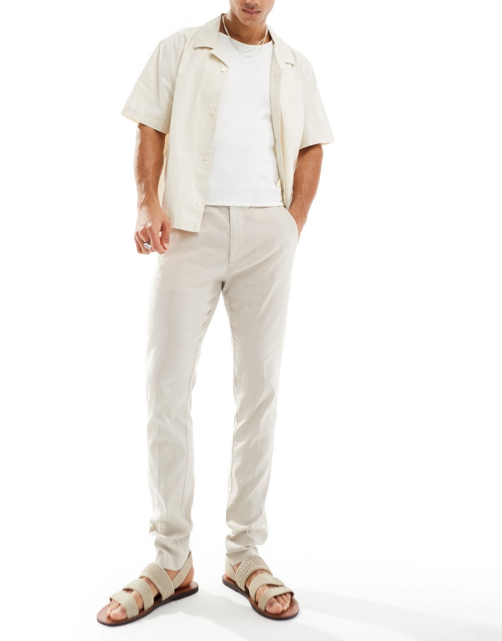 ASOS DESIGN smart skinny fit linen blend trousers in stone - ASOS Sample Sale EU Store