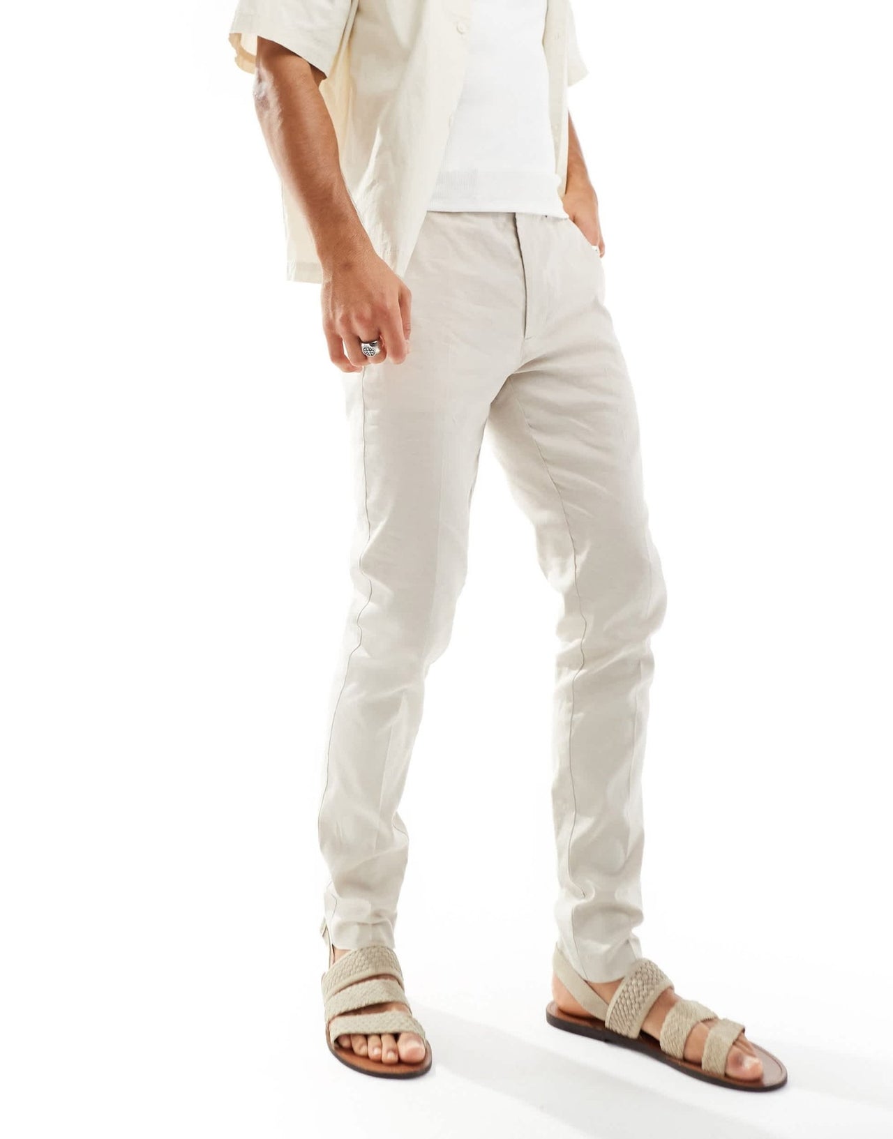 ASOS DESIGN smart skinny fit linen blend trousers in stone - ASOS Sample Sale EU Store