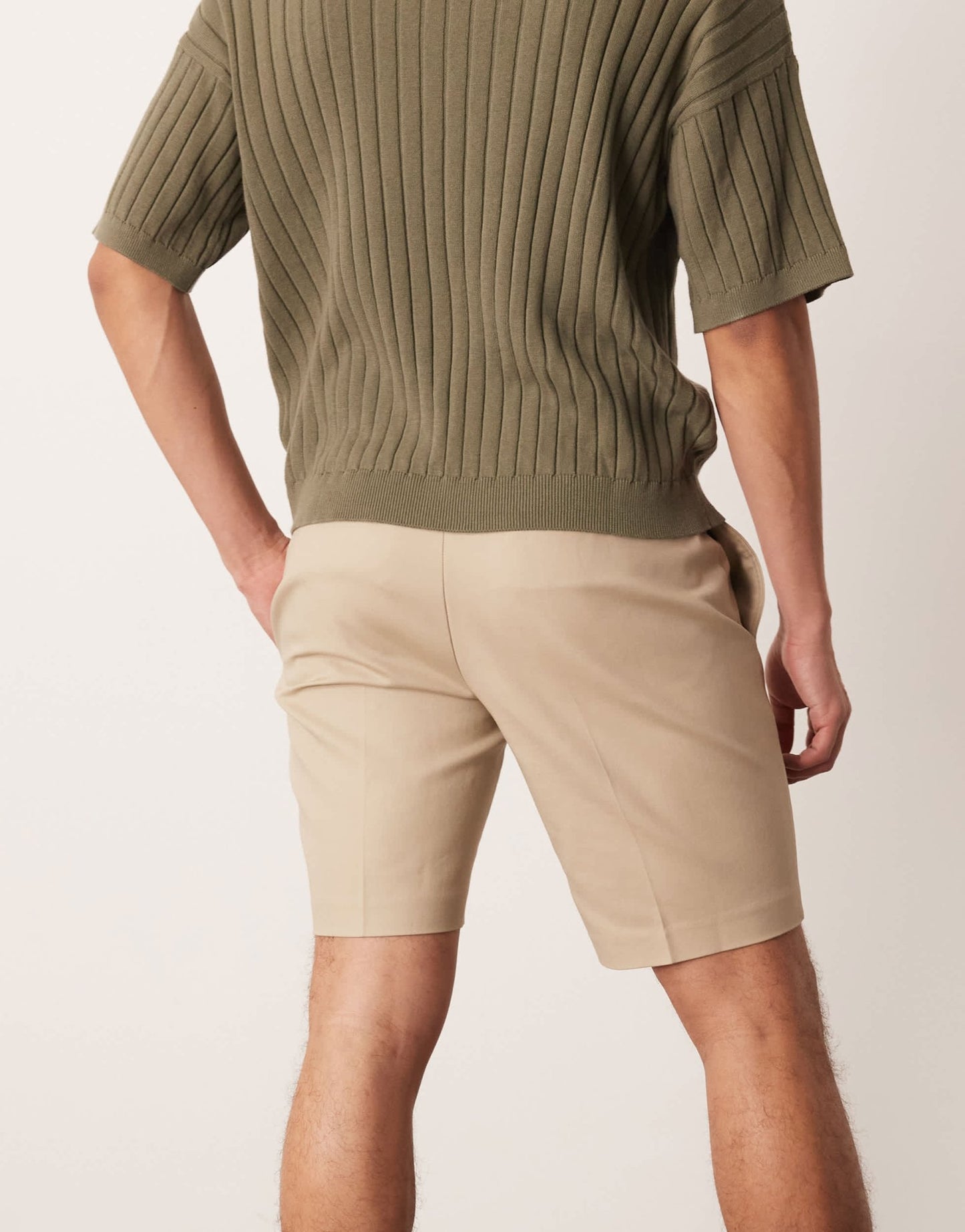 ASOS DESIGN smart slim fit chino shorts with mitred tab in beige - ASOS Sample Sale EU Store