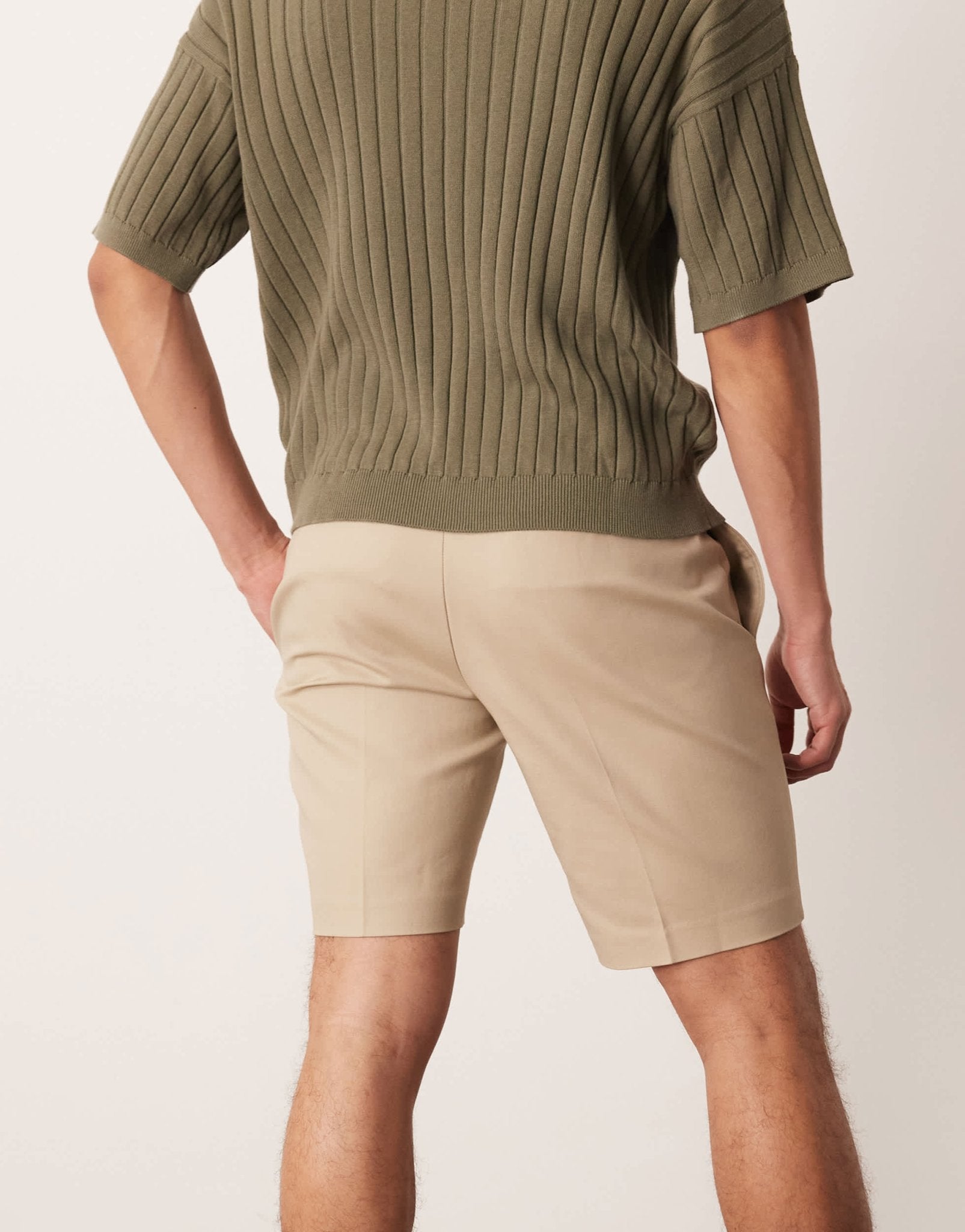 ASOS DESIGN smart slim fit chino shorts with mitred tab in beige - ASOS Sample Sale EU Store