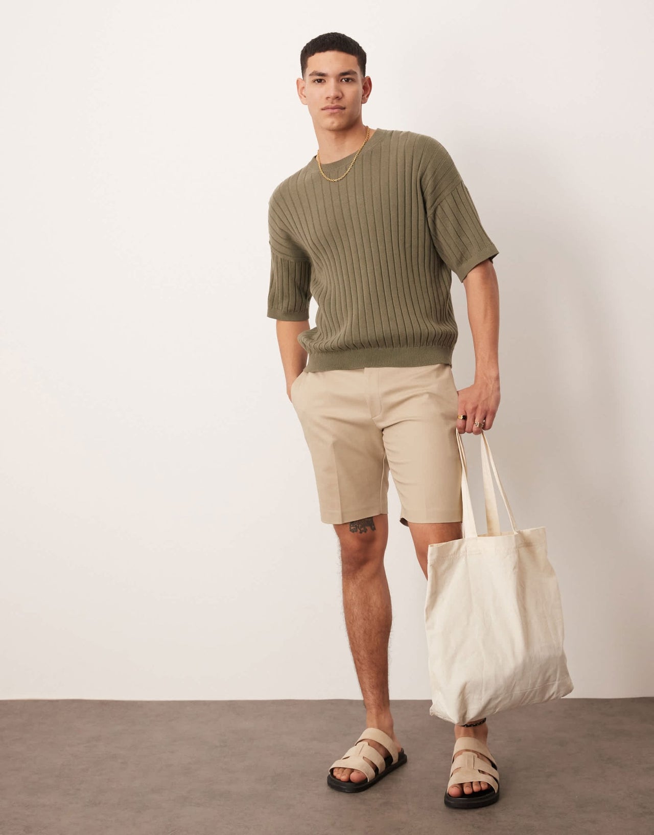 ASOS DESIGN smart slim fit chino shorts with mitred tab in beige - ASOS Sample Sale EU Store