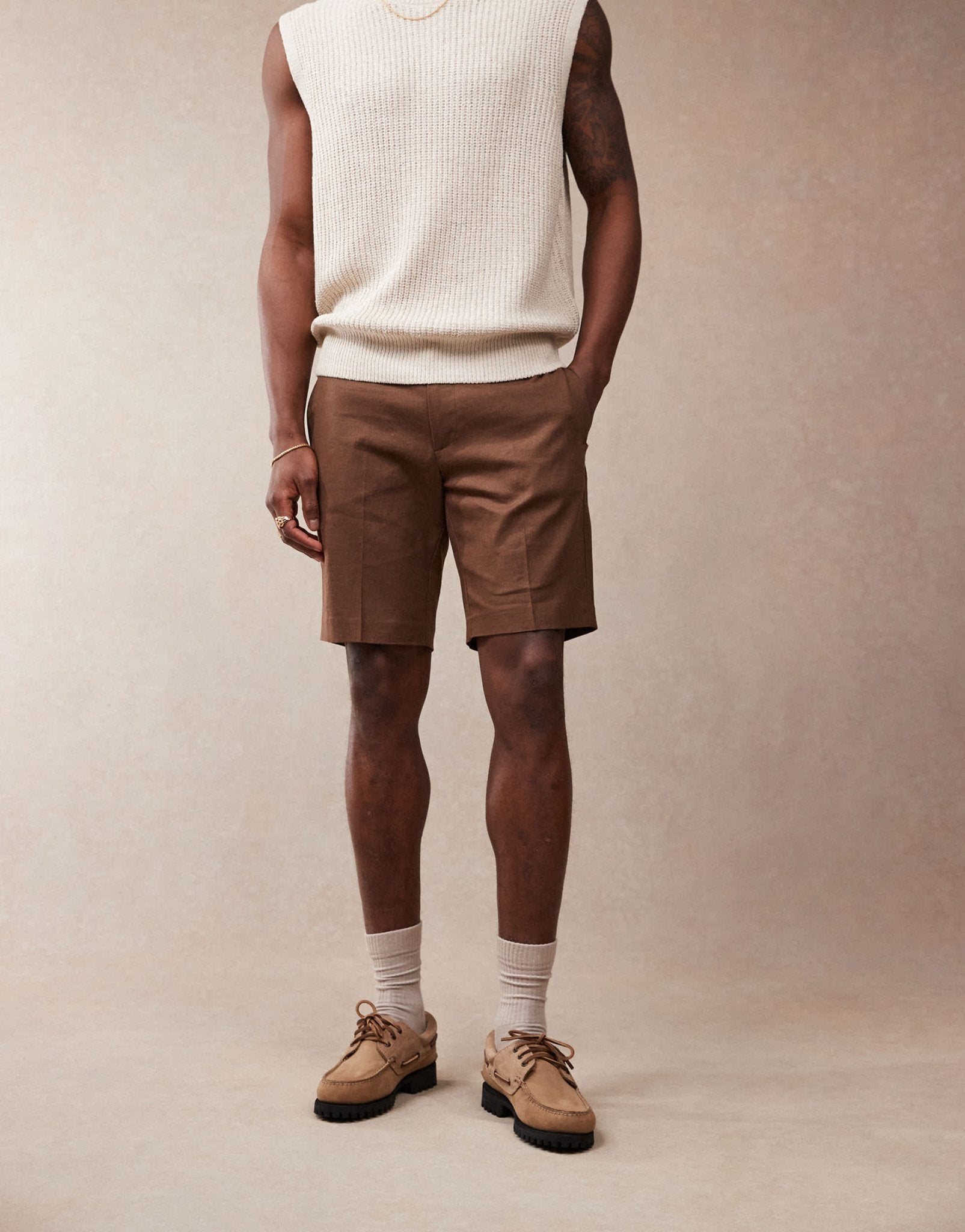 ASOS DESIGN smart slim fit linen blend shorts in brown - ASOS Sample Sale EU Store