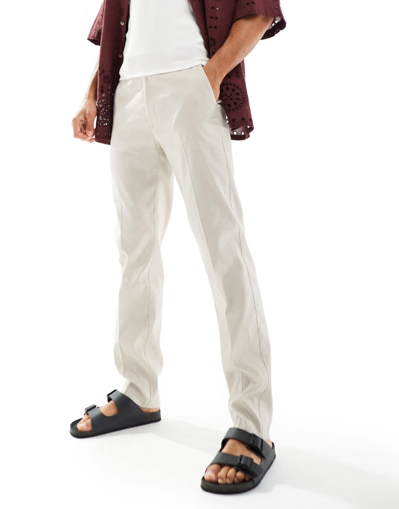 ASOS DESIGN smart slim fit linen blend trousers in stone - ASOS Sample Sale EU Store