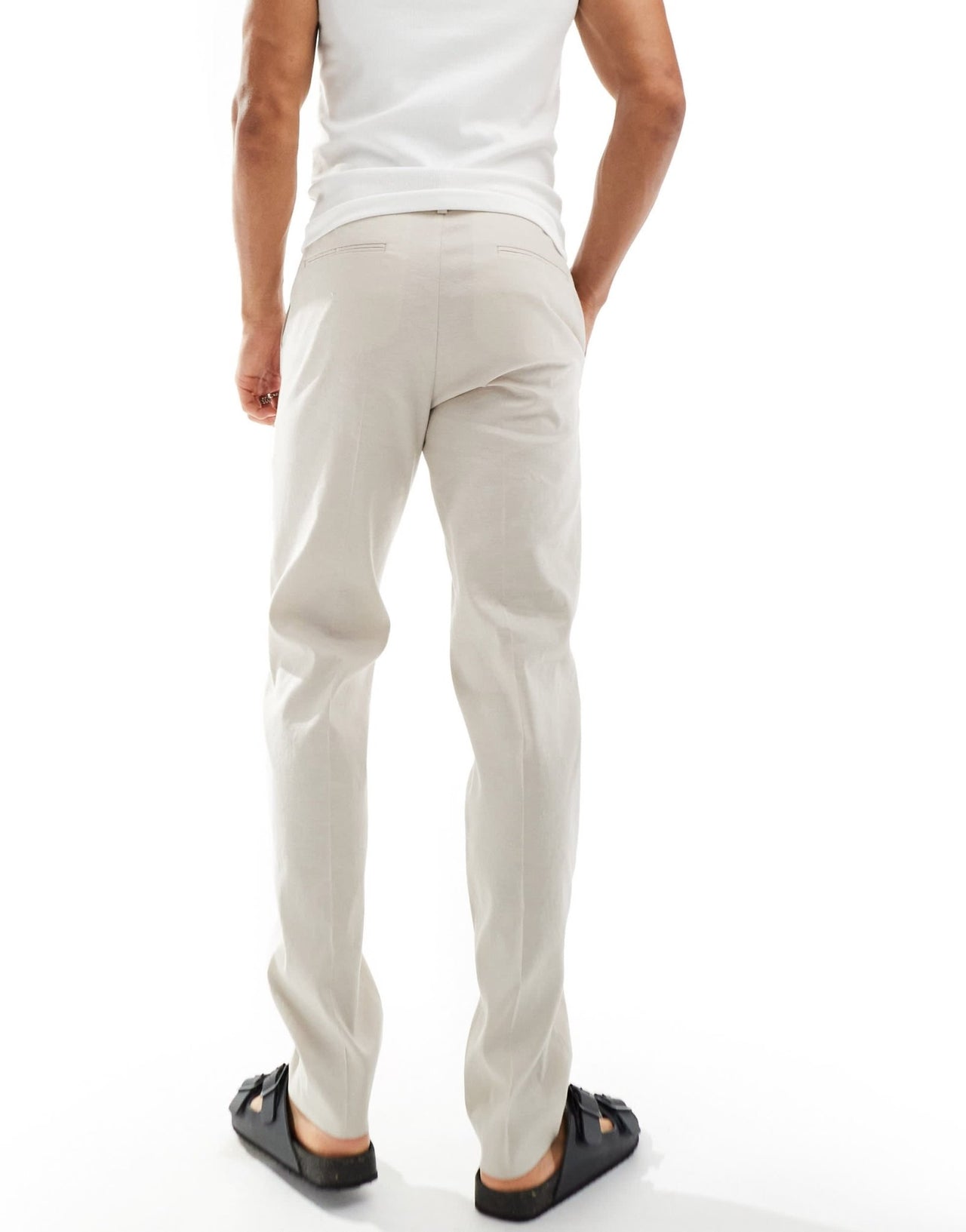 ASOS DESIGN smart slim fit linen blend trousers in stone - ASOS Sample Sale EU Store