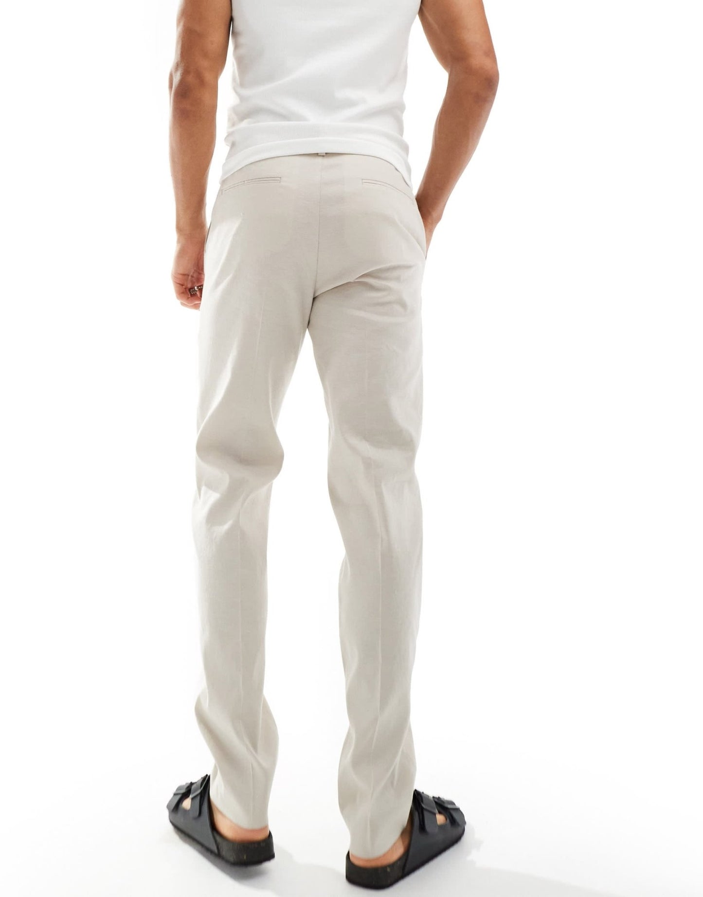 ASOS DESIGN smart slim fit linen blend trousers in stone - ASOS Sample Sale EU Store