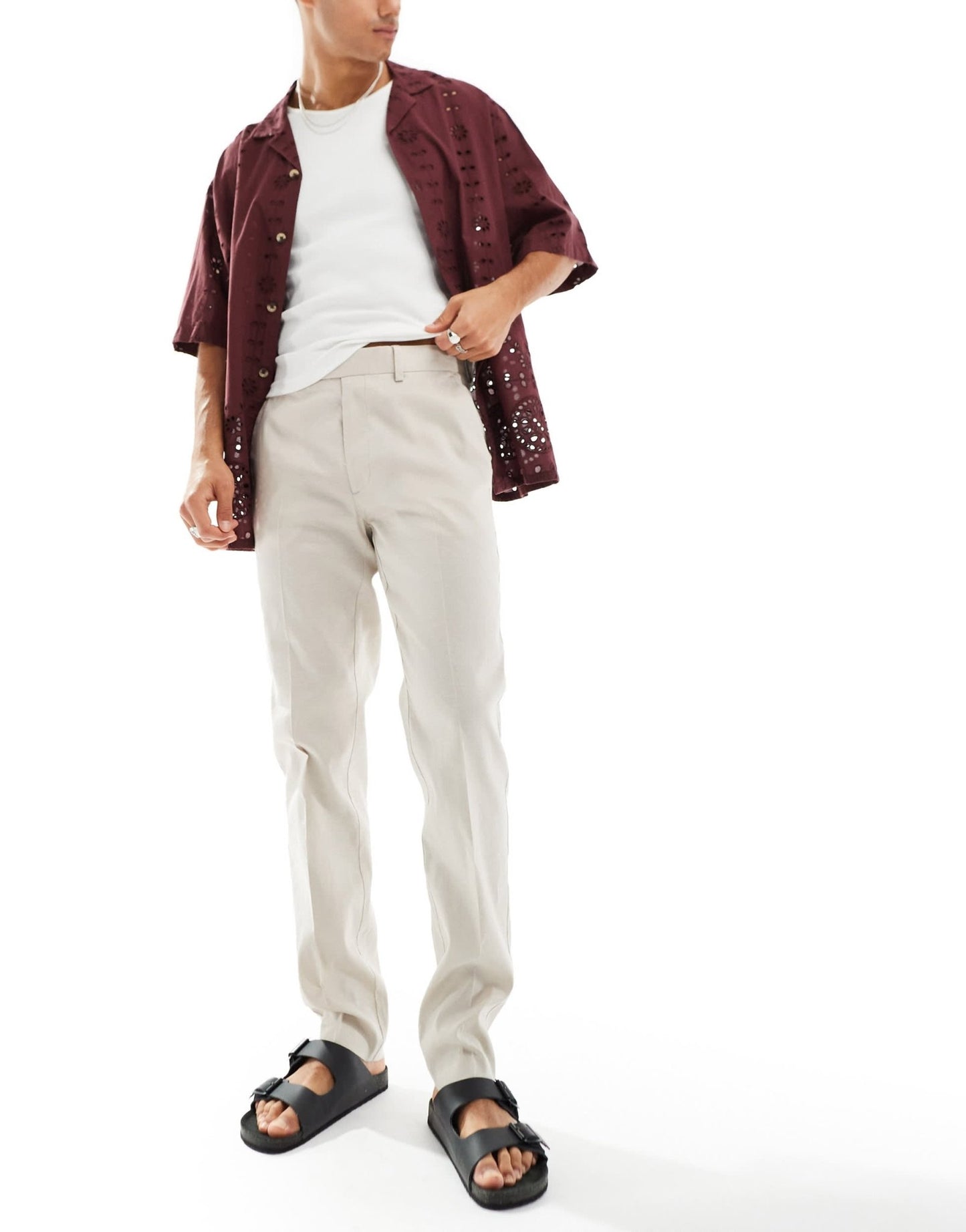 ASOS DESIGN smart slim fit linen blend trousers in stone - ASOS Sample Sale EU Store