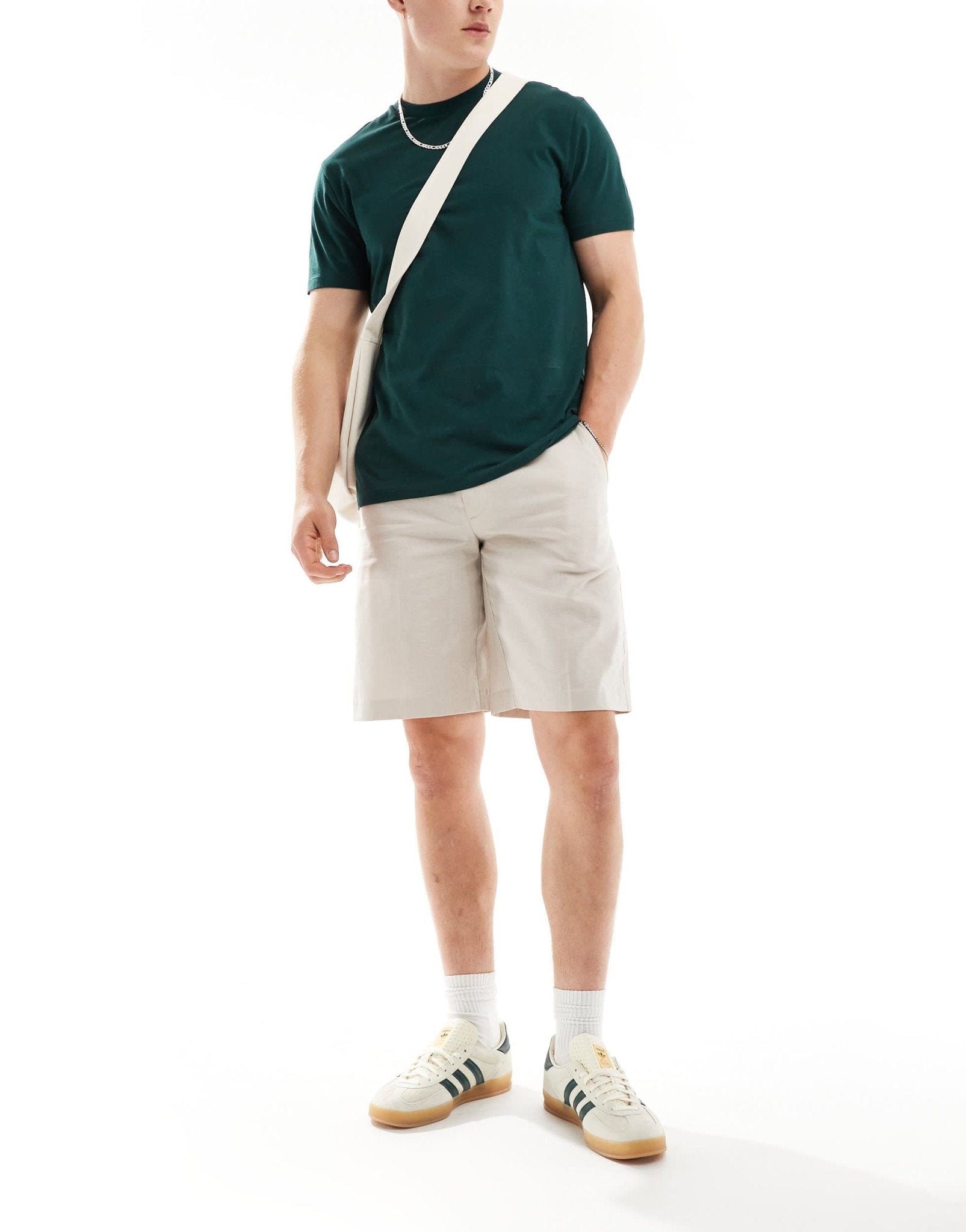 ASOS DESIGN smart straight leg linen blend shorts in stone - ASOS Sample Sale EU Store