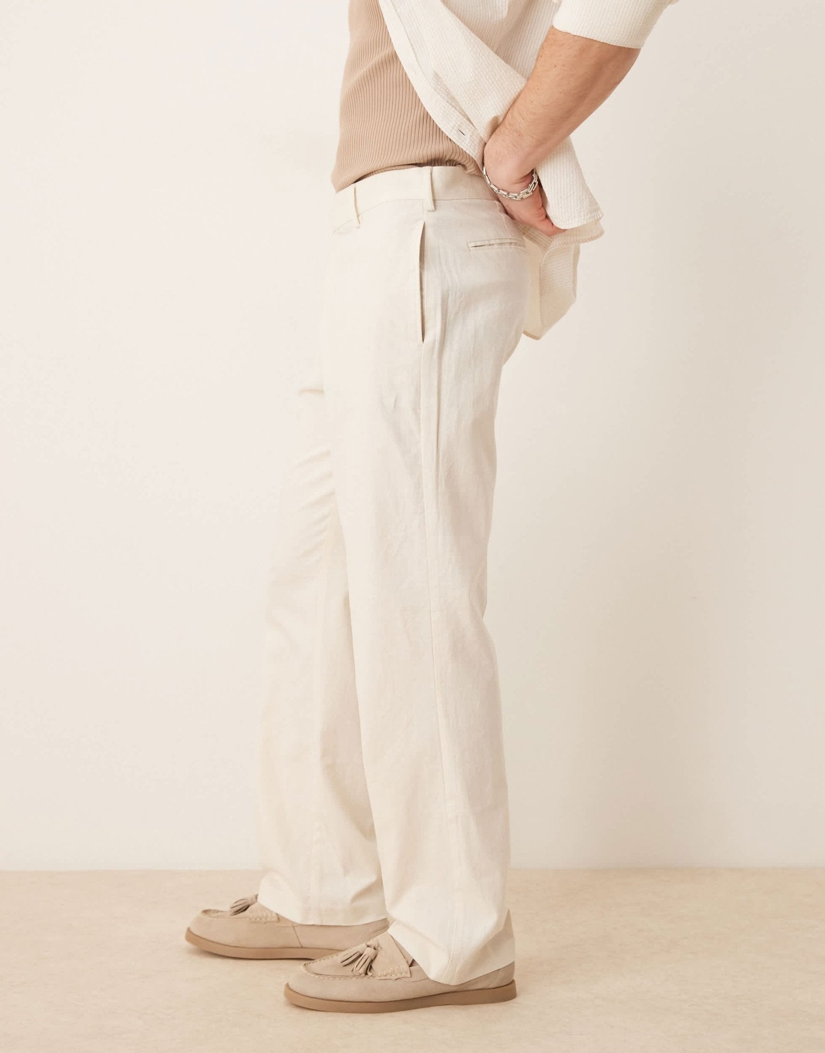 ASOS DESIGN smart straight leg linen blend trousers in ecru - ASOS Sample Sale EU Store