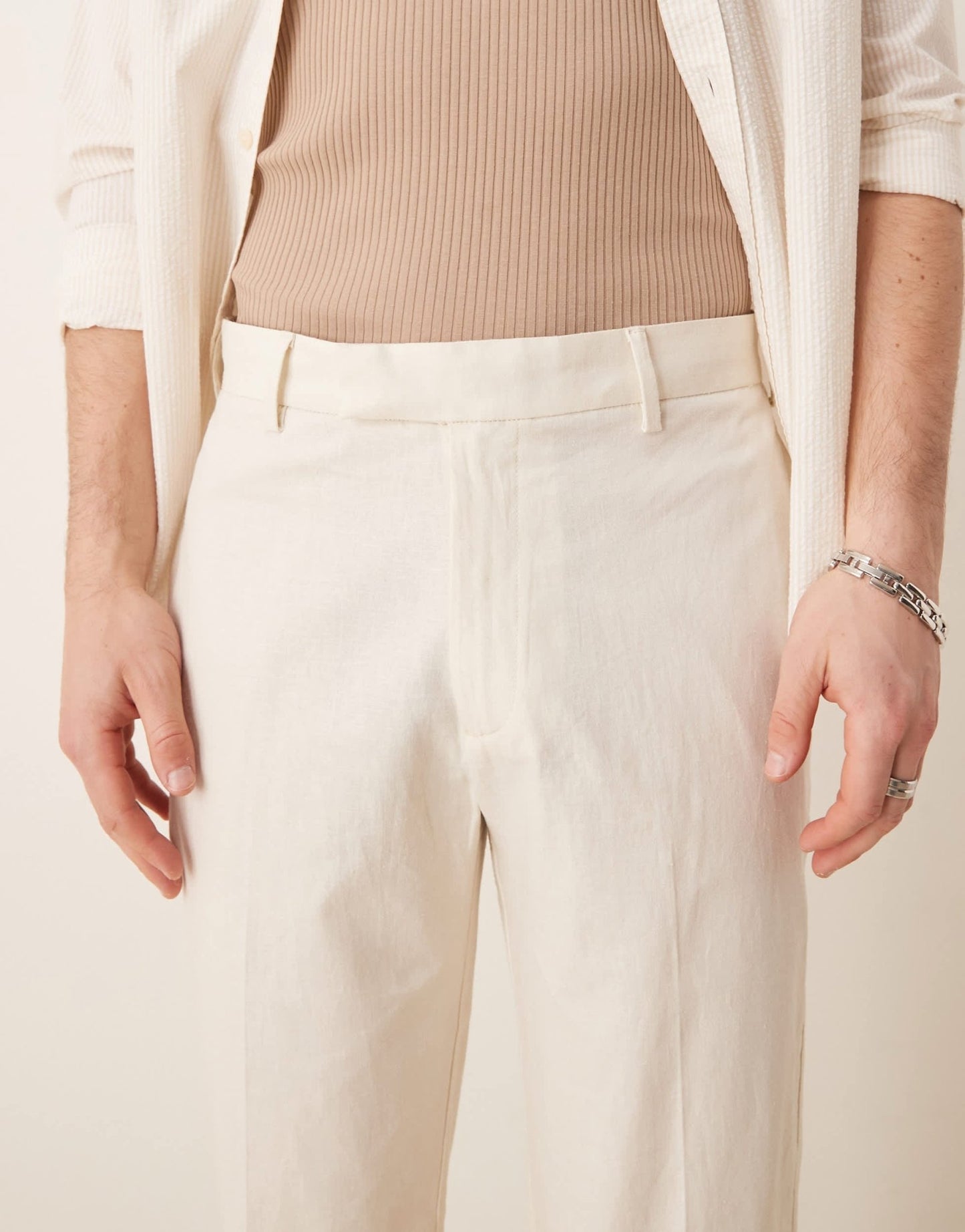 ASOS DESIGN smart straight leg linen blend trousers in ecru - ASOS Sample Sale EU Store