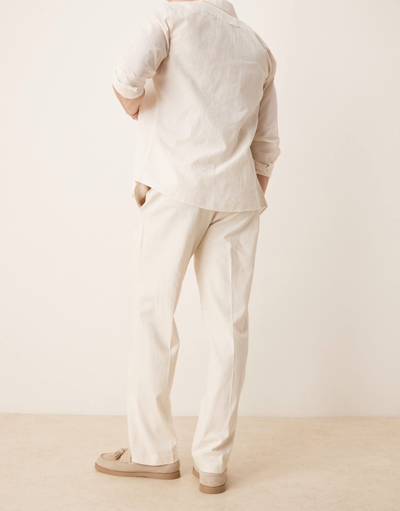 ASOS DESIGN smart straight leg linen blend trousers in ecru - ASOS Sample Sale EU Store