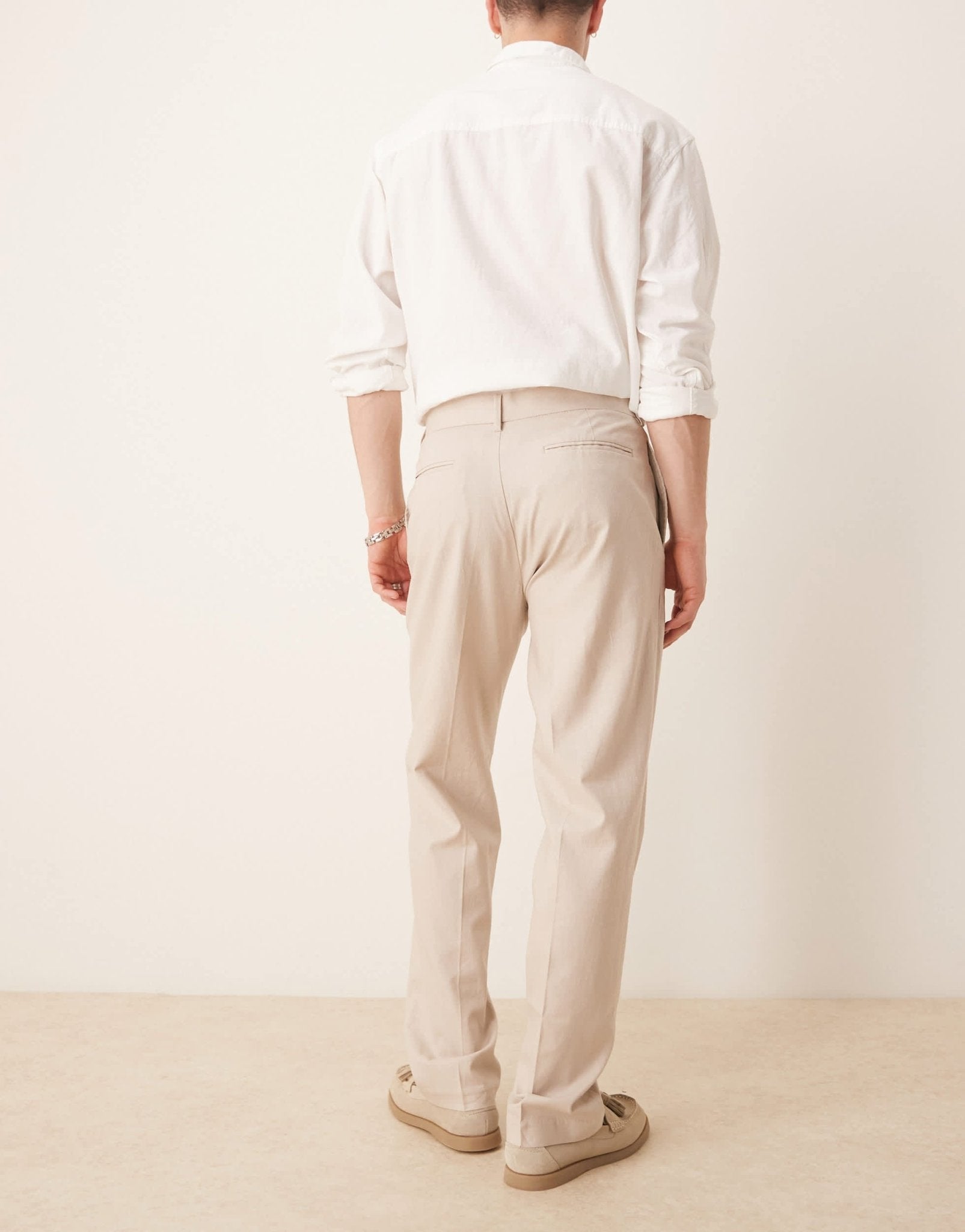 ASOS DESIGN smart straight leg linen blend trousers in stone - ASOS Sample Sale EU Store