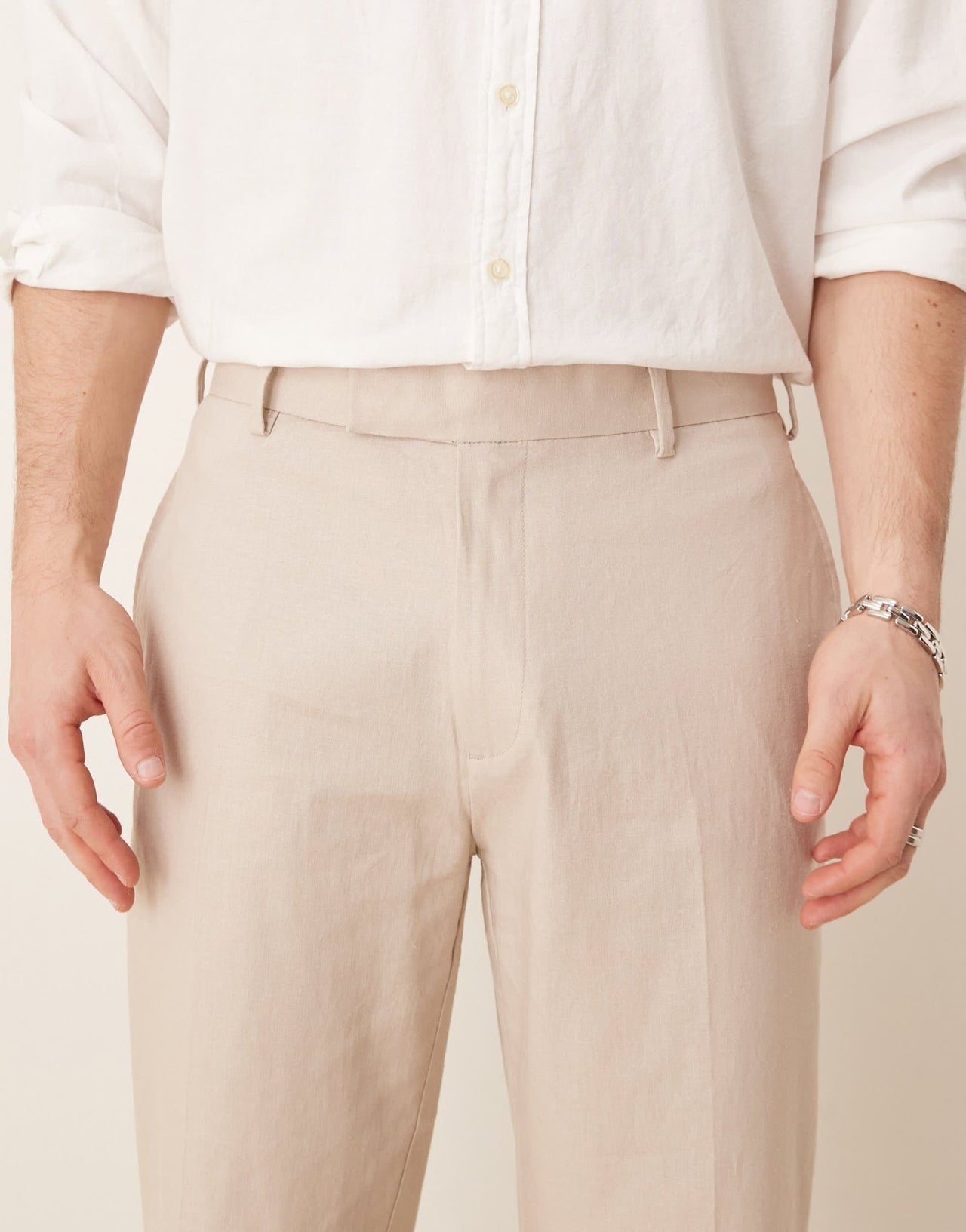 ASOS DESIGN smart straight leg linen blend trousers in stone - ASOS Sample Sale EU Store