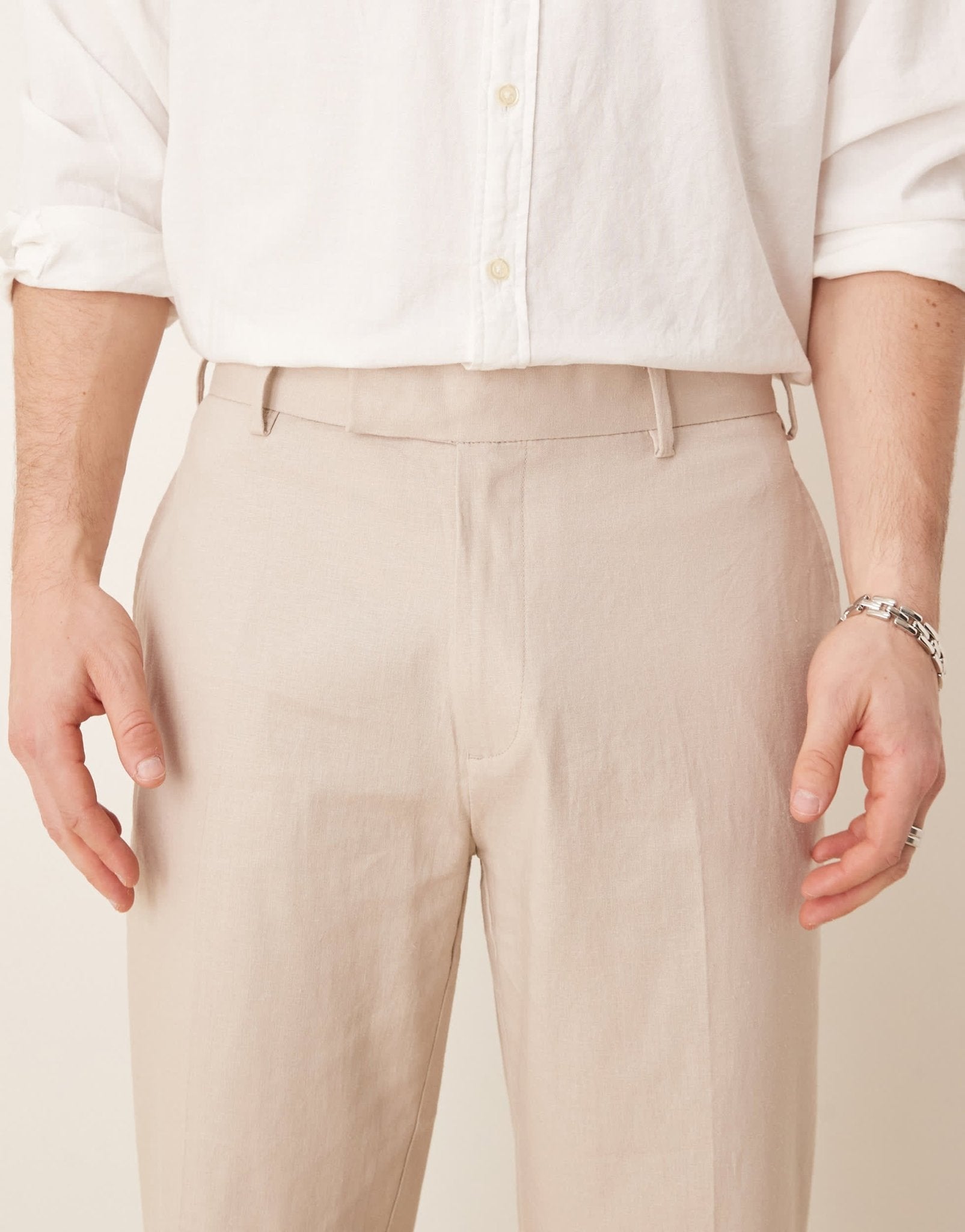 ASOS DESIGN smart straight leg linen blend trousers in stone - ASOS Sample Sale EU Store