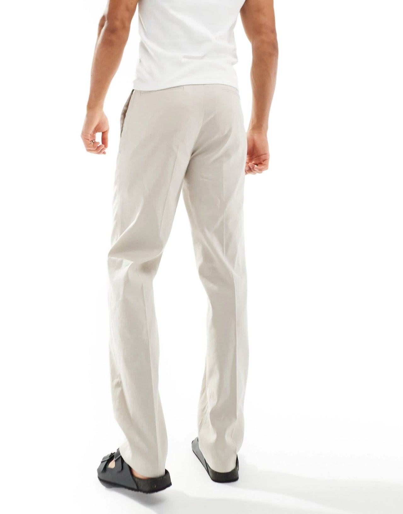 ASOS DESIGN smart straight leg linen blend trousers in stone - ASOS Sample Sale EU Store