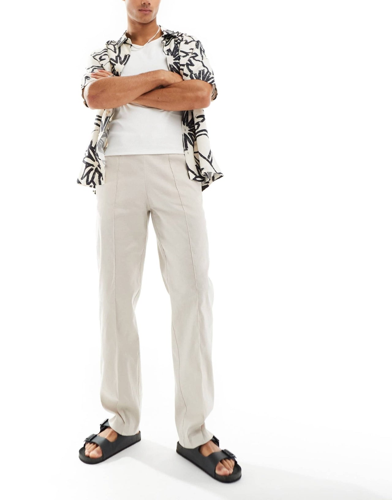 ASOS DESIGN smart straight leg linen blend trousers in stone - ASOS Sample Sale EU Store