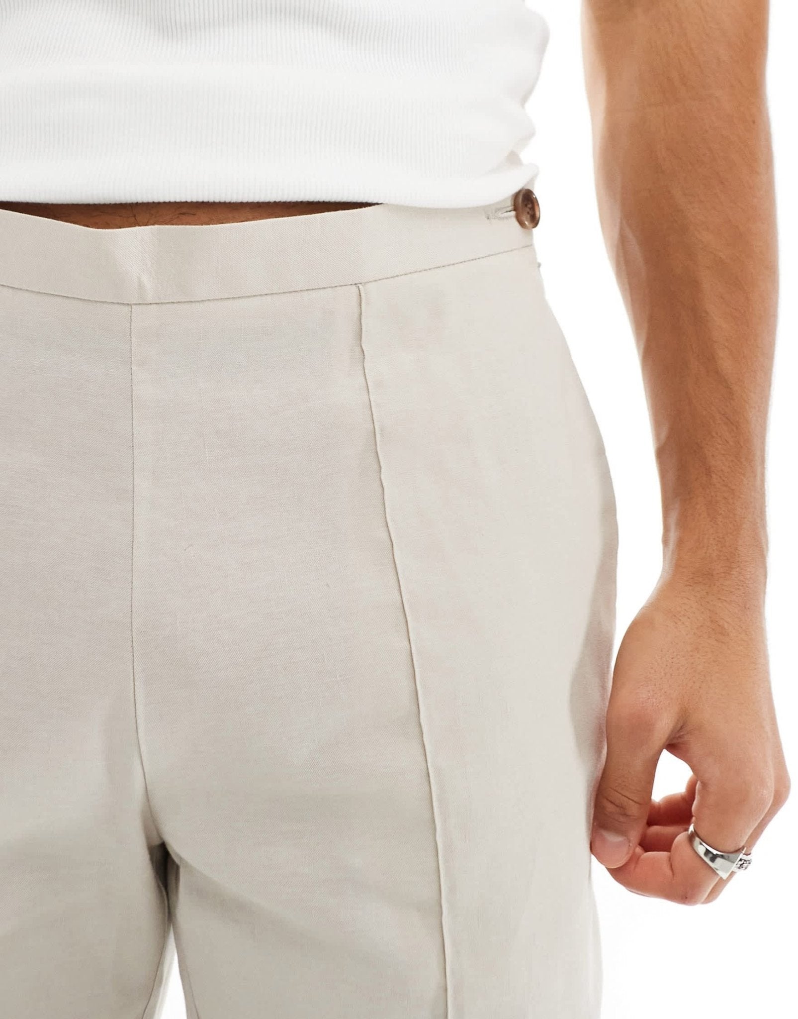 ASOS DESIGN smart straight leg linen blend trousers in stone - ASOS Sample Sale EU Store