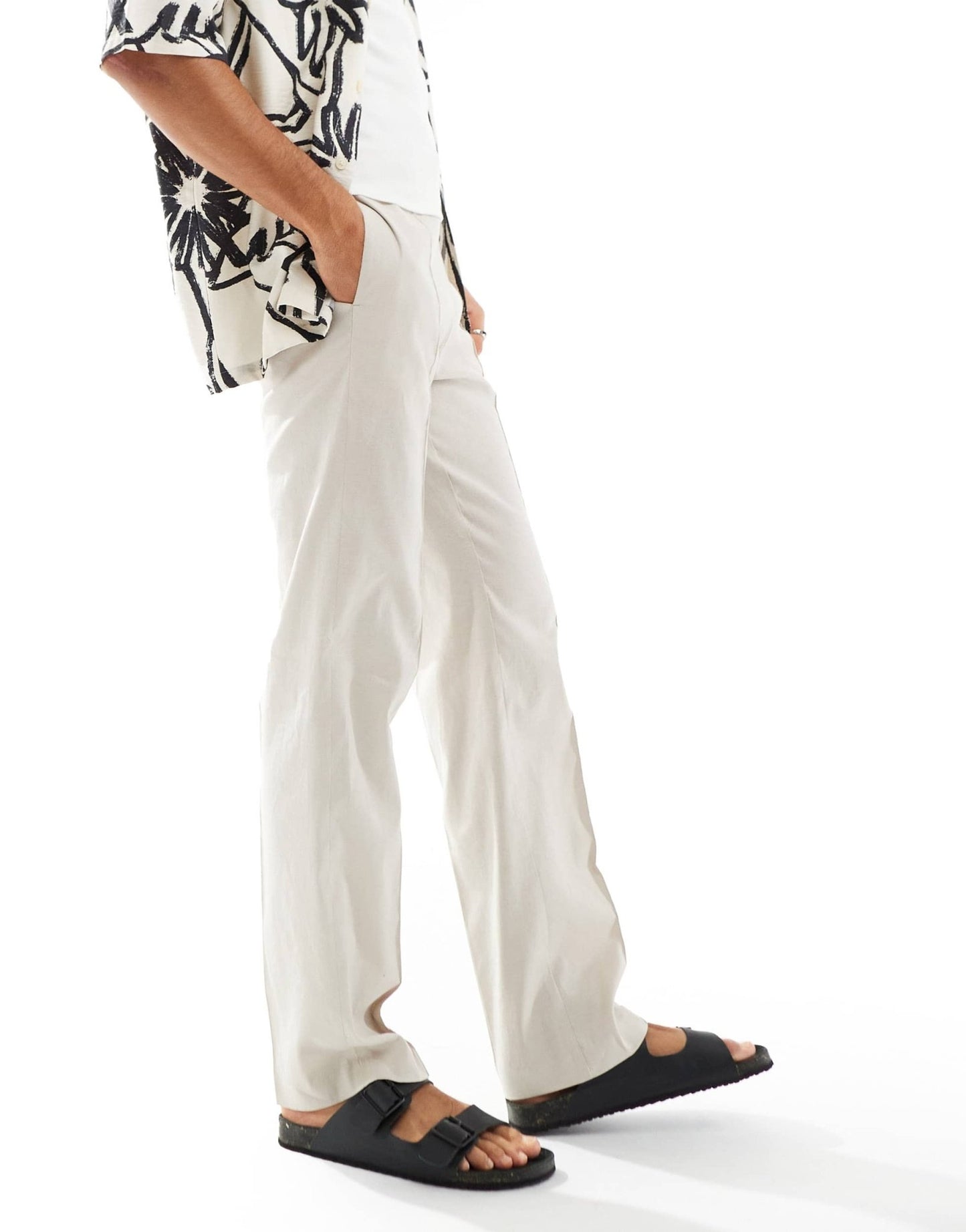 ASOS DESIGN smart straight leg linen blend trousers in stone - ASOS Sample Sale EU Store