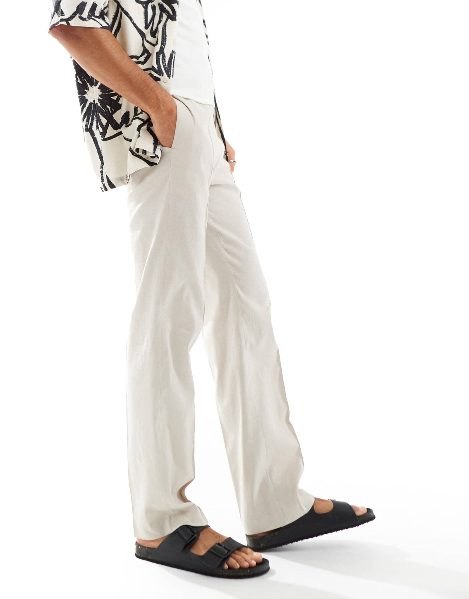 ASOS DESIGN smart straight leg linen blend trousers in stone - ASOS Sample Sale EU Store