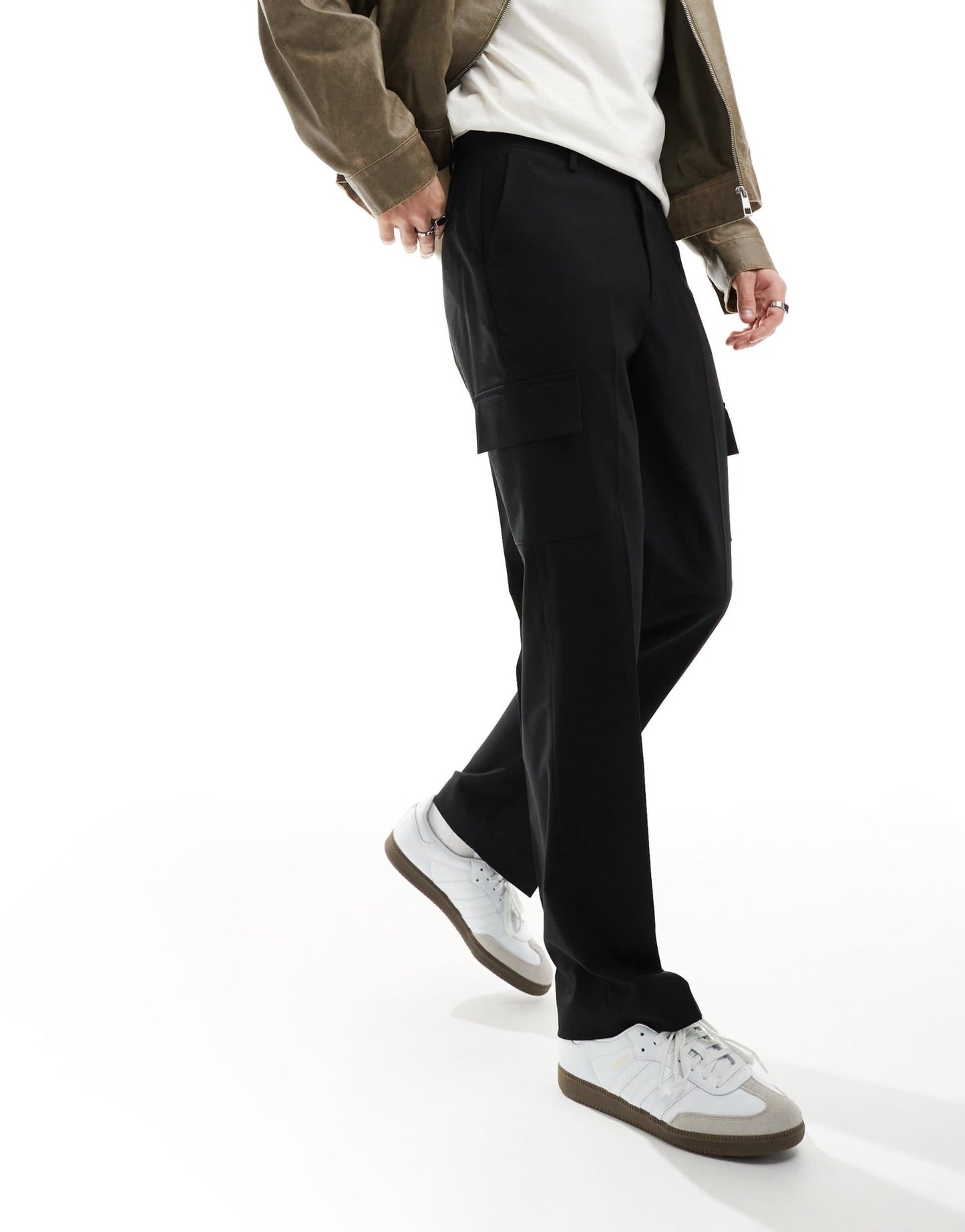 ASOS DESIGN smart straight leg trouser with cargo pockets in black - ASOS Sample Sale EU Store