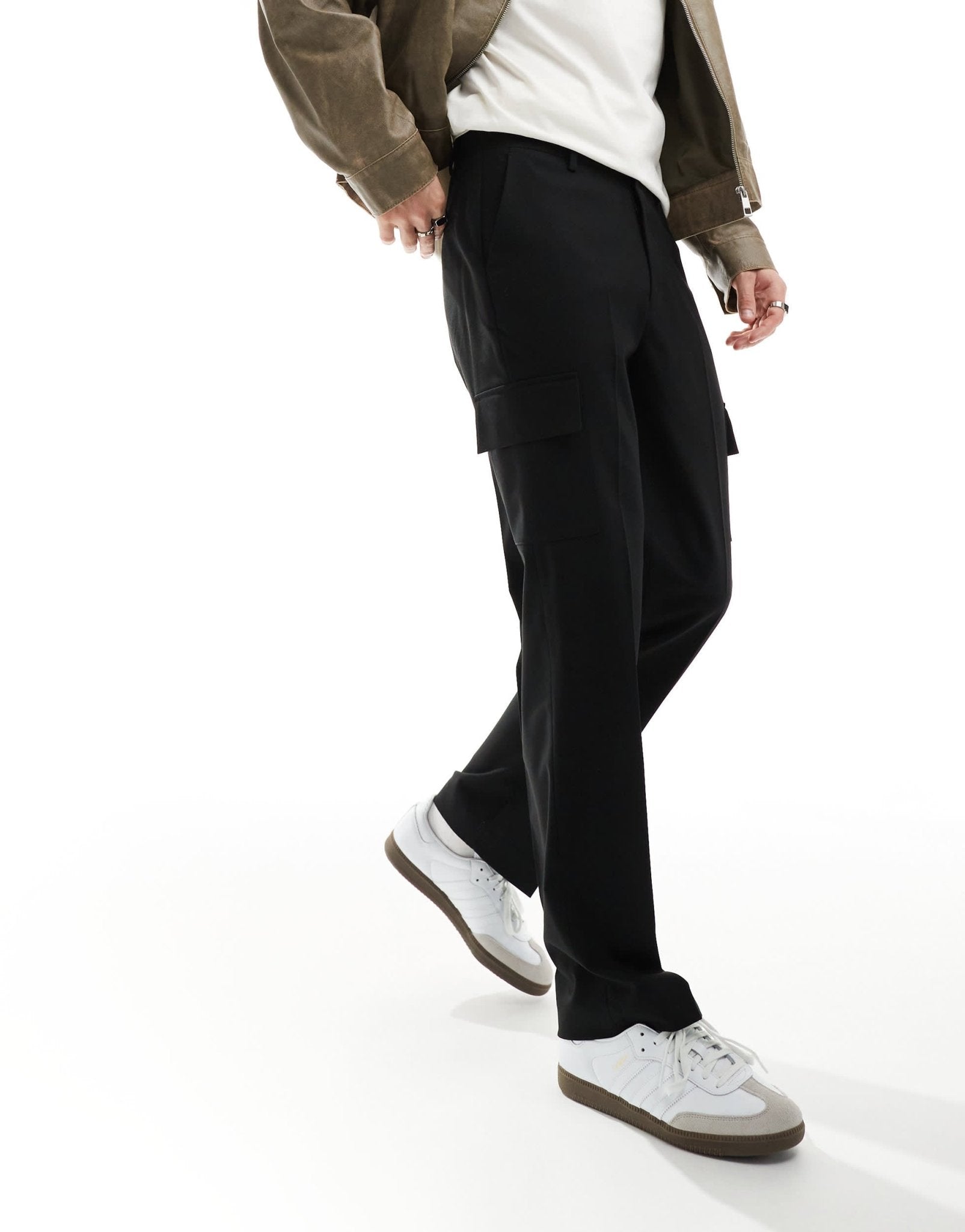 ASOS DESIGN smart straight leg trouser with cargo pockets in black - ASOS Sample Sale EU Store