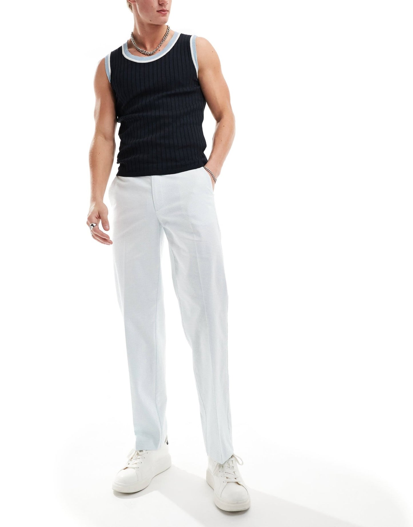 ASOS DESIGN smart straight leg trousers in blue puppytooth check - ASOS Sample Sale EU Store