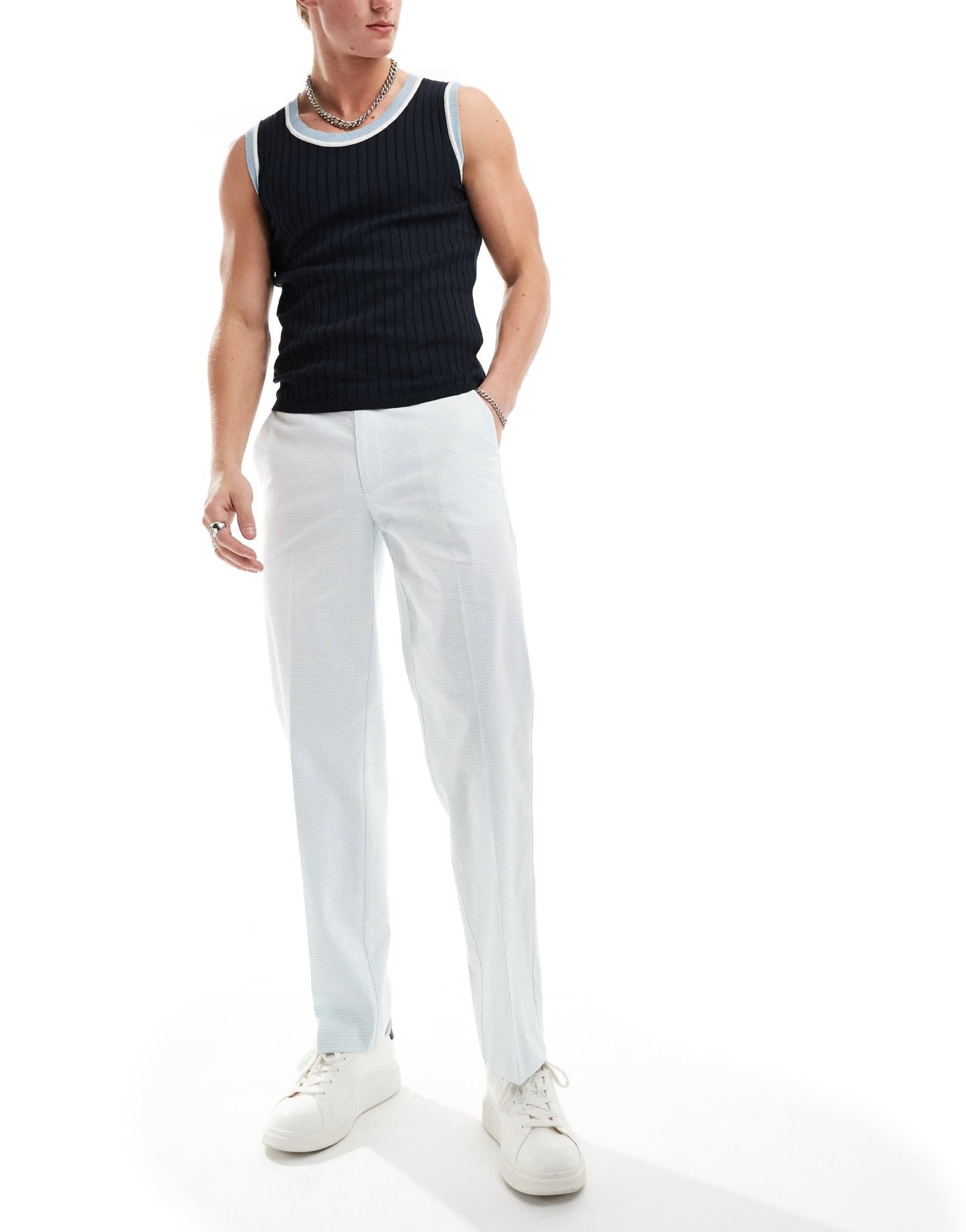 ASOS DESIGN smart straight leg trousers in blue puppytooth check - ASOS Sample Sale EU Store