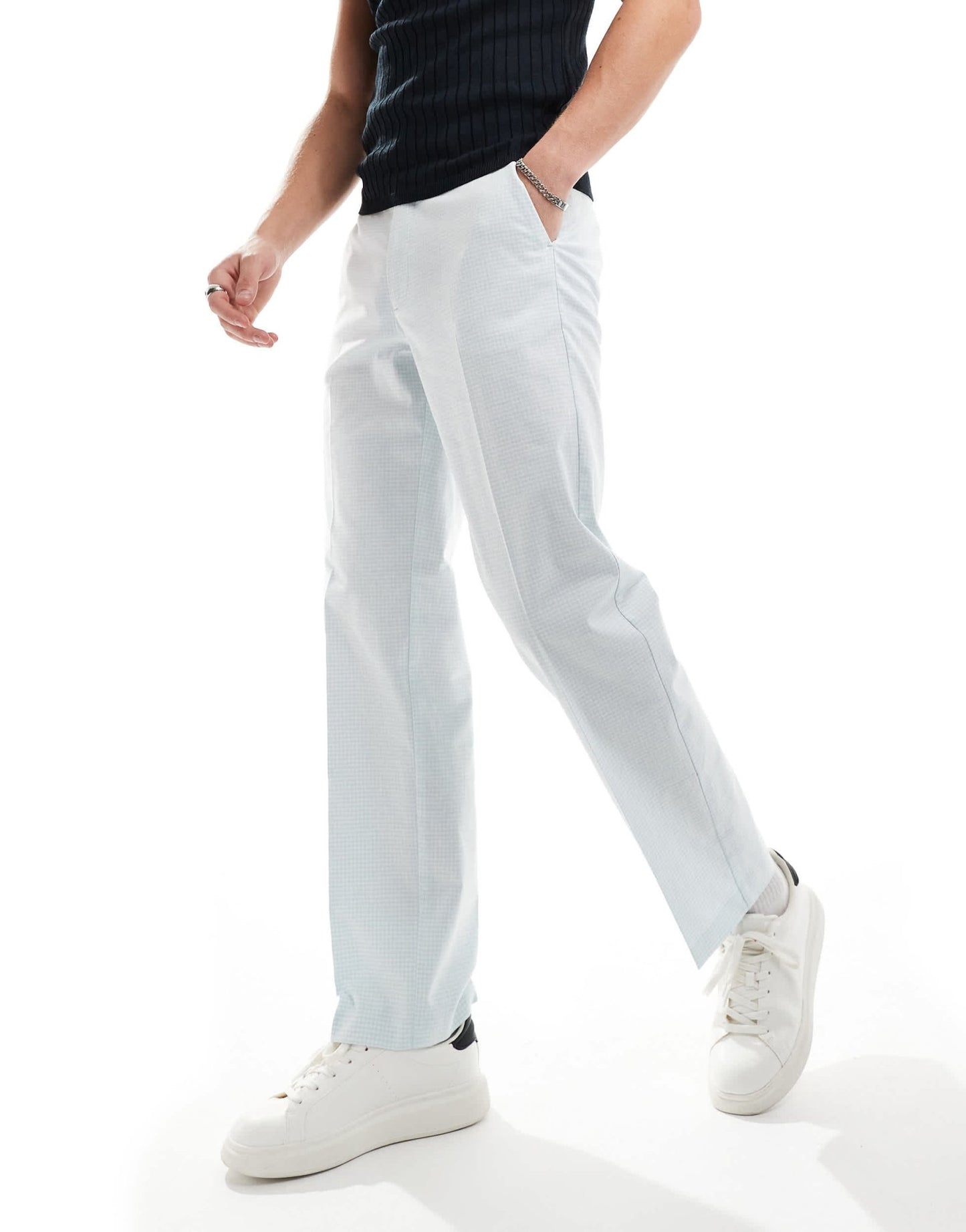 ASOS DESIGN smart straight leg trousers in blue puppytooth check - ASOS Sample Sale EU Store