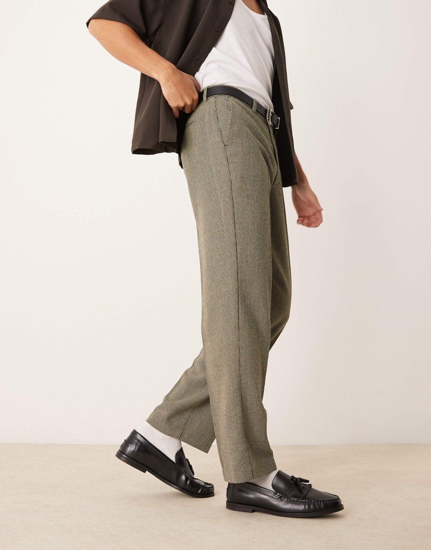 ASOS DESIGN smart straight leg wool blend trousers in dark green puppytooth - ASOS Sample Sale EU Store