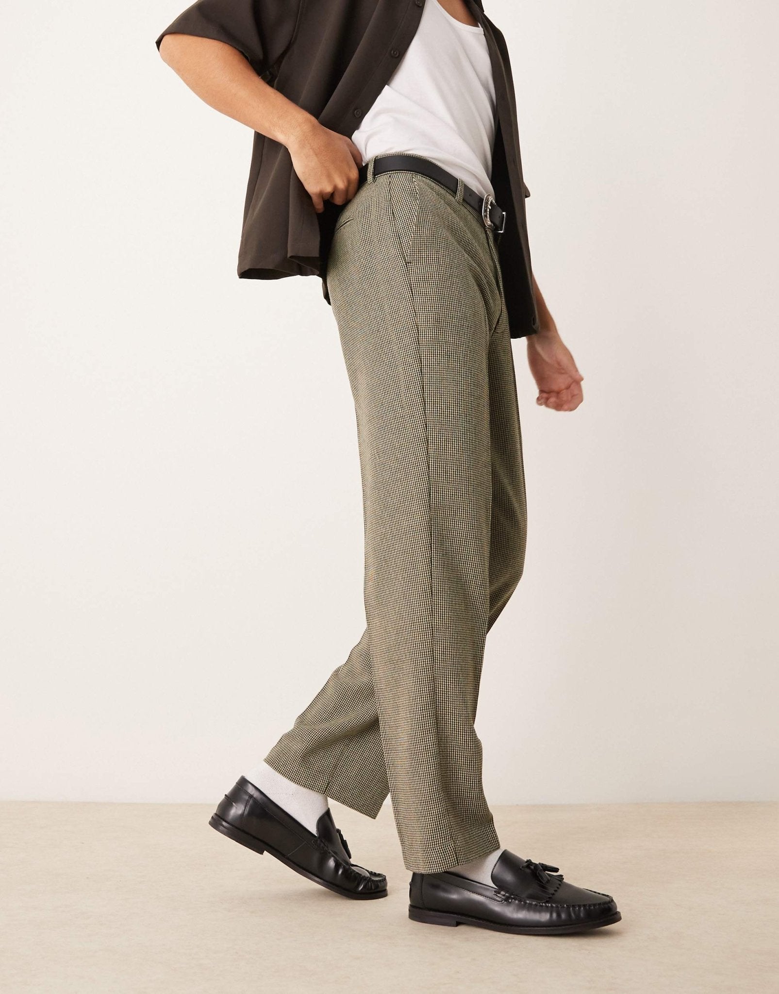 ASOS DESIGN smart straight leg wool blend trousers in dark green puppytooth - ASOS Sample Sale EU Store