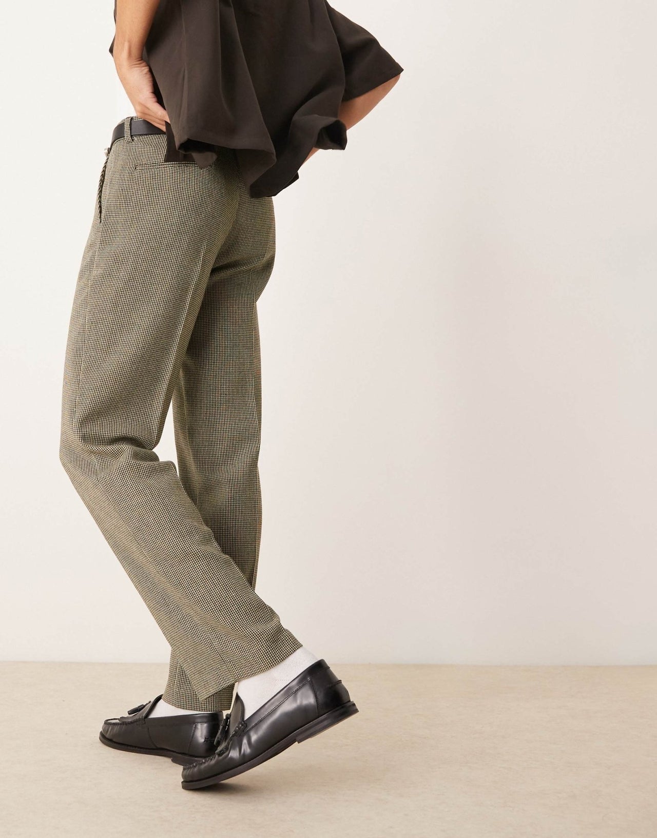 ASOS DESIGN smart straight leg wool blend trousers in dark green puppytooth - ASOS Sample Sale EU Store