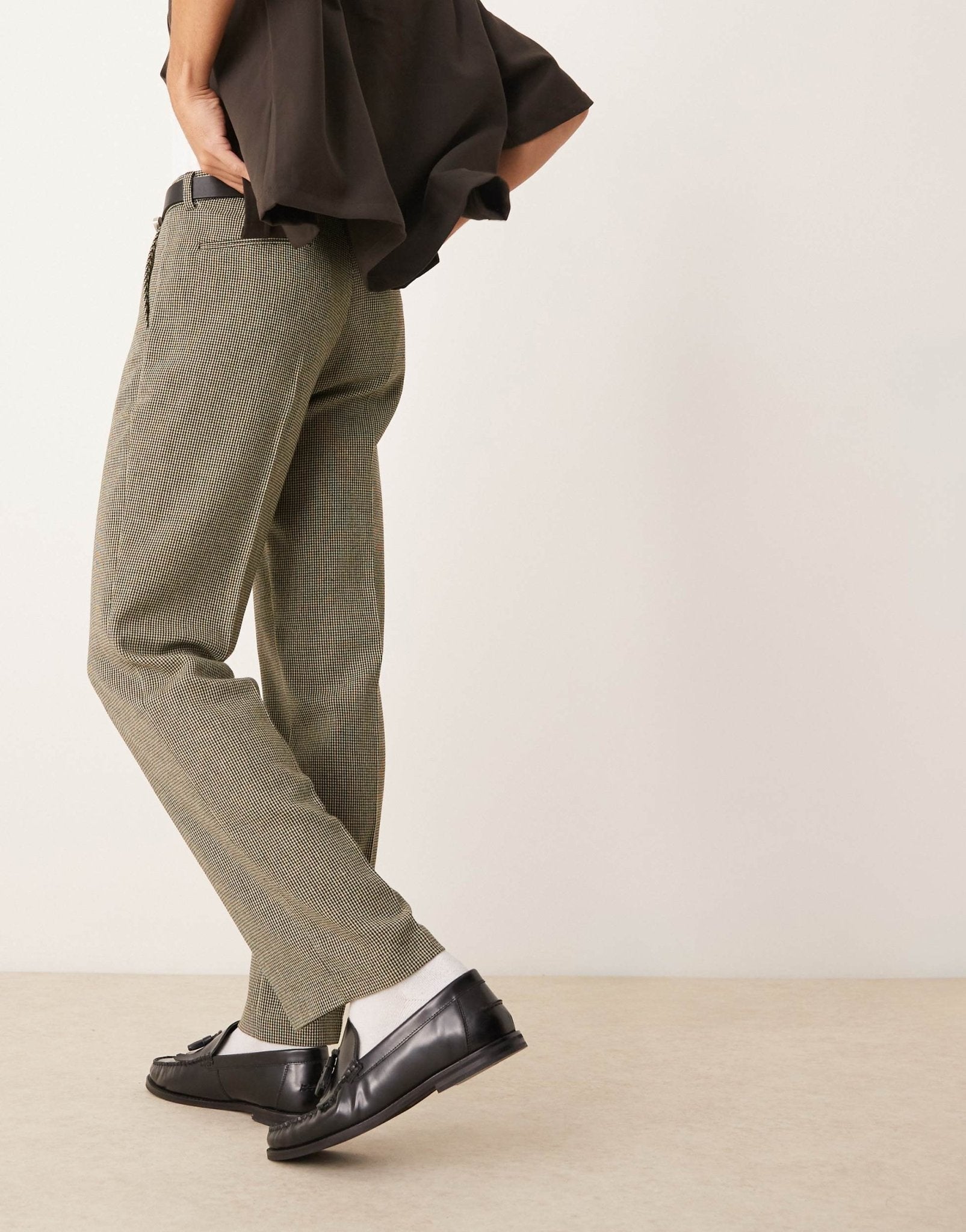ASOS DESIGN smart straight leg wool blend trousers in dark green puppytooth - ASOS Sample Sale EU Store