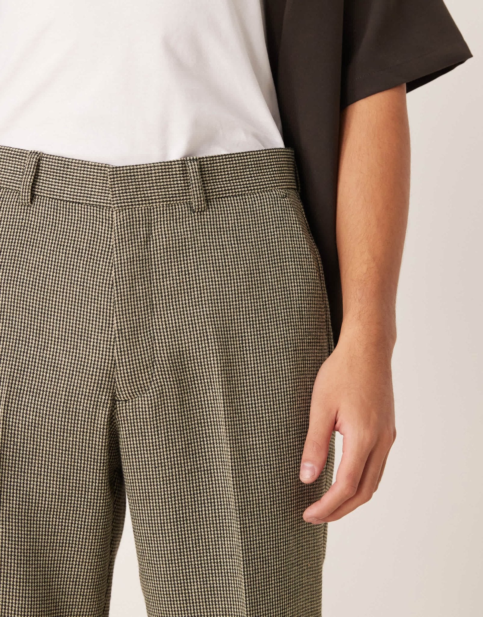 ASOS DESIGN smart straight leg wool blend trousers in dark green puppytooth - ASOS Sample Sale EU Store