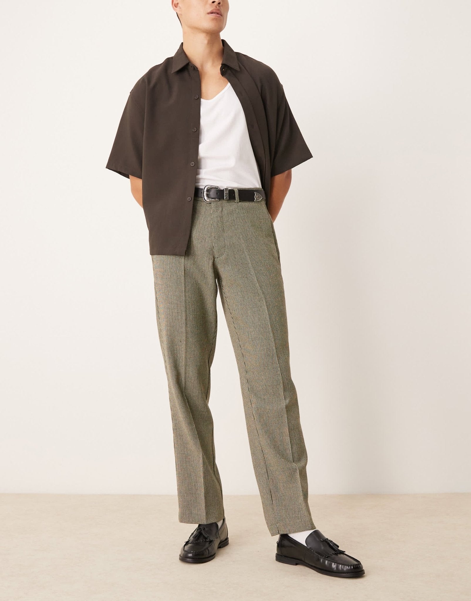 ASOS DESIGN smart straight leg wool blend trousers in dark green puppytooth - ASOS Sample Sale EU Store