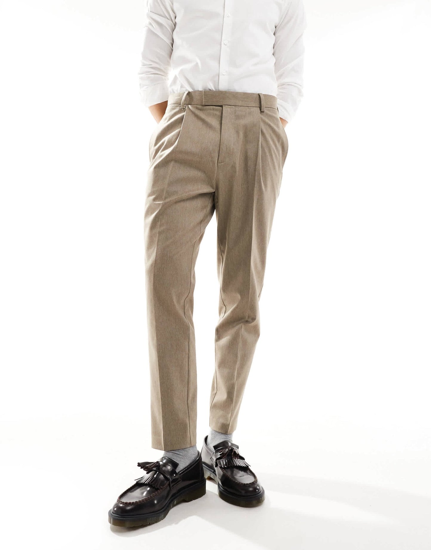 ASOS DESIGN smart tapered fit premium trousers in stone melange - ASOS Sample Sale EU Store