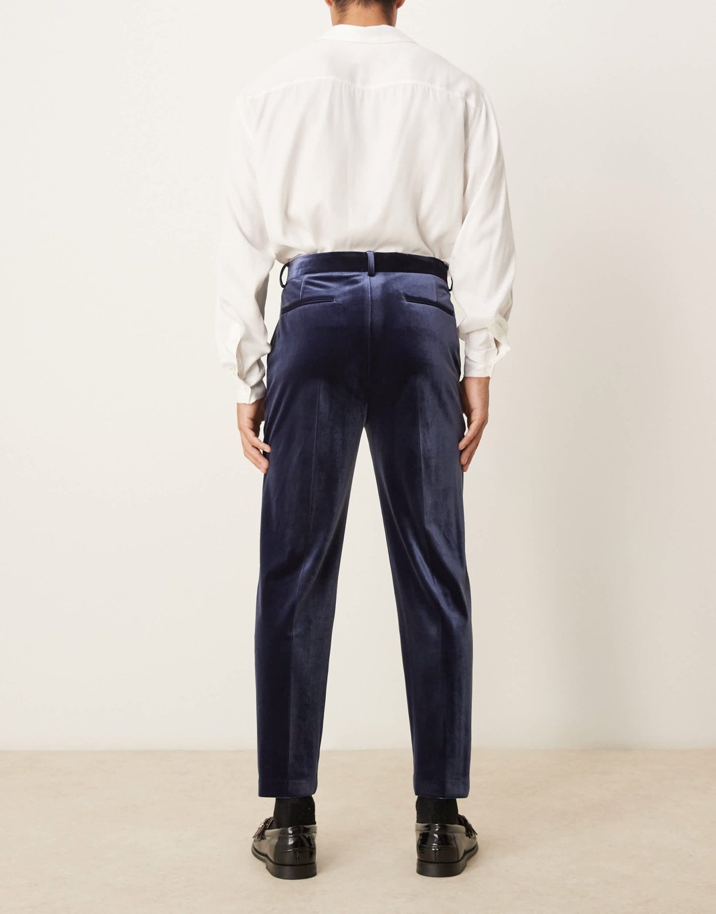 ASOS DESIGN smart tapered fit velvet trousers in navy - ASOS Sample Sale EU Store