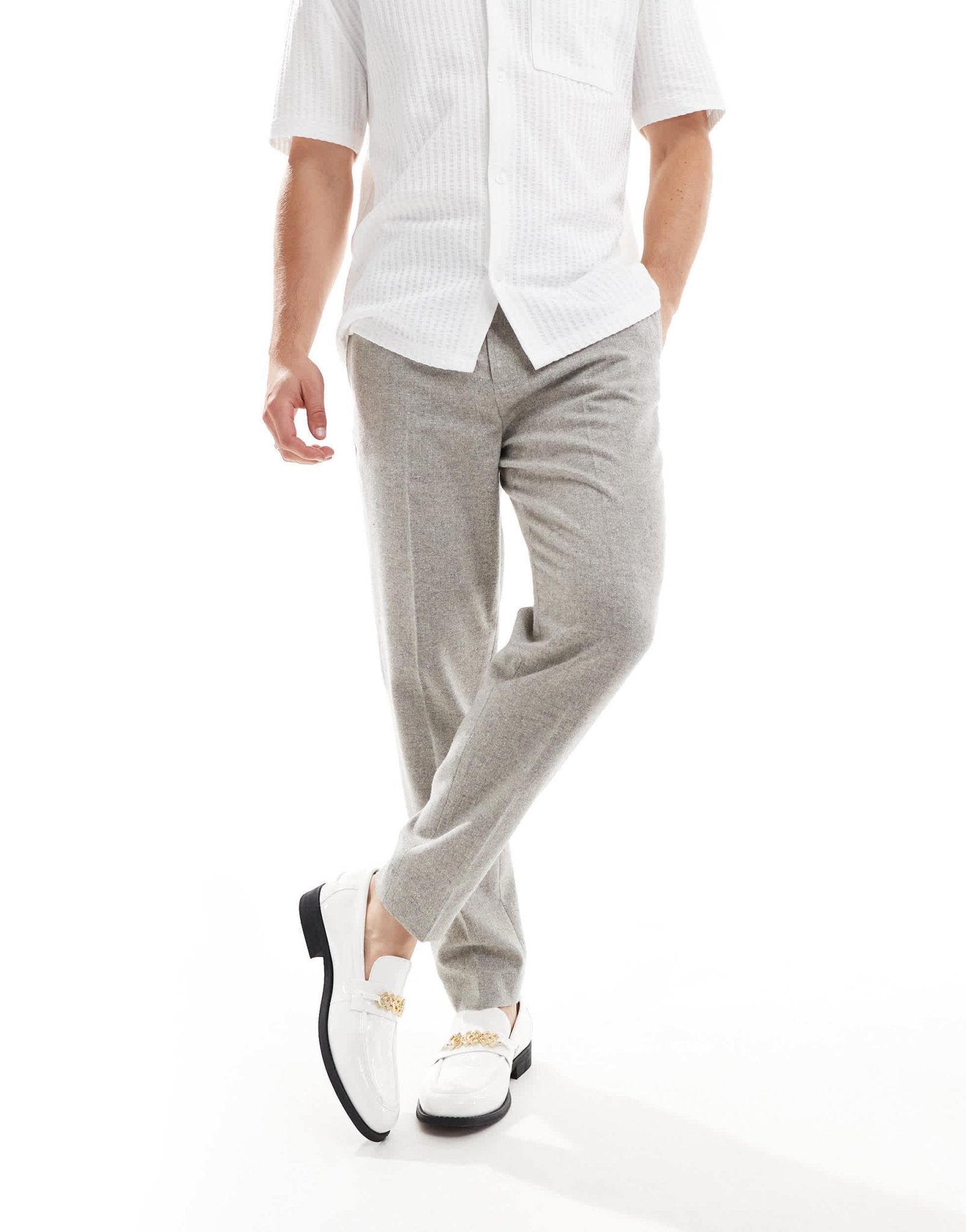 ASOS DESIGN smart tapered fit wool mix trousers in grey - ASOS Sample Sale EU Store