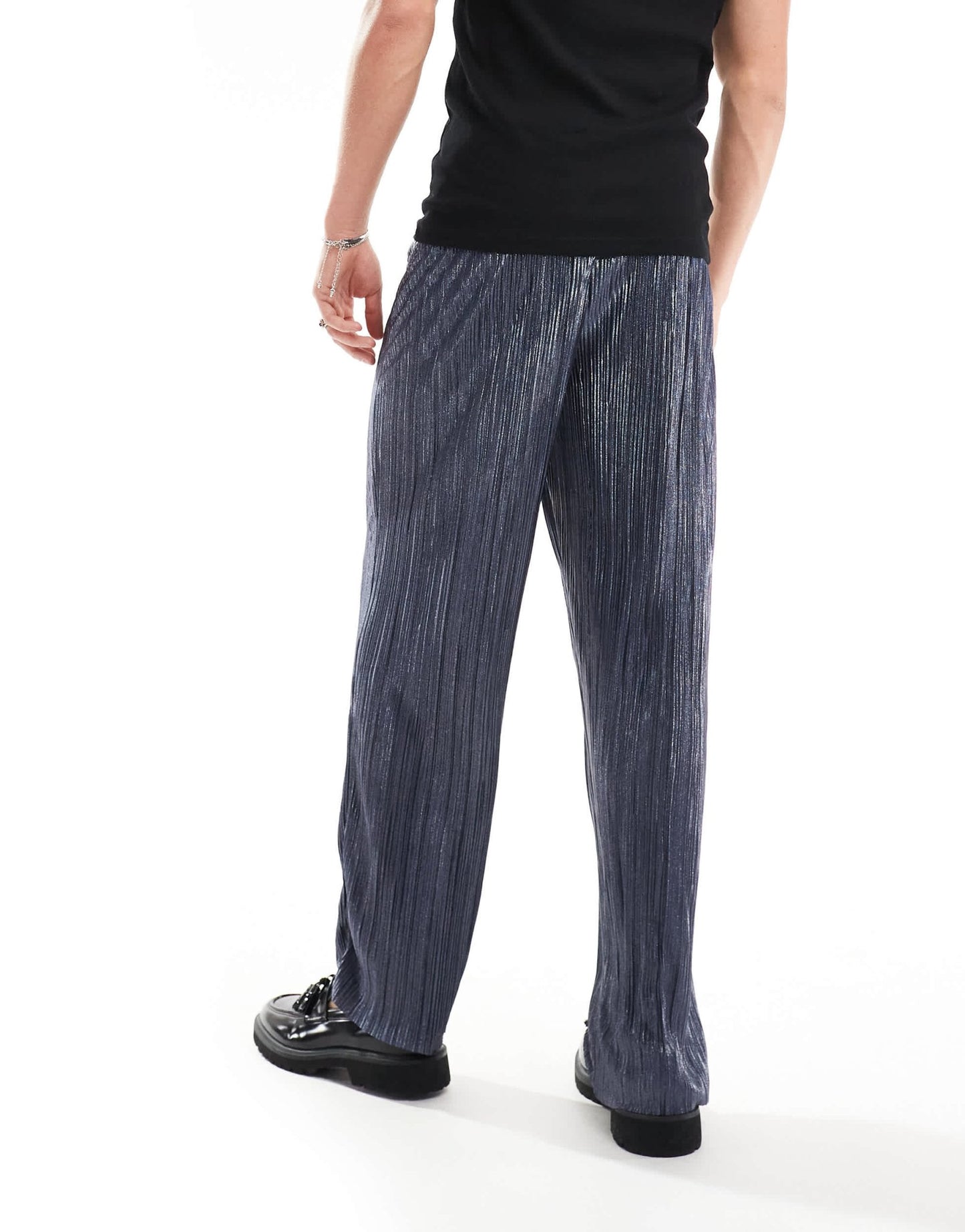 ASOS DESIGN smart tapered trouser in blue metallic plisse - ASOS Sample Sale EU Store