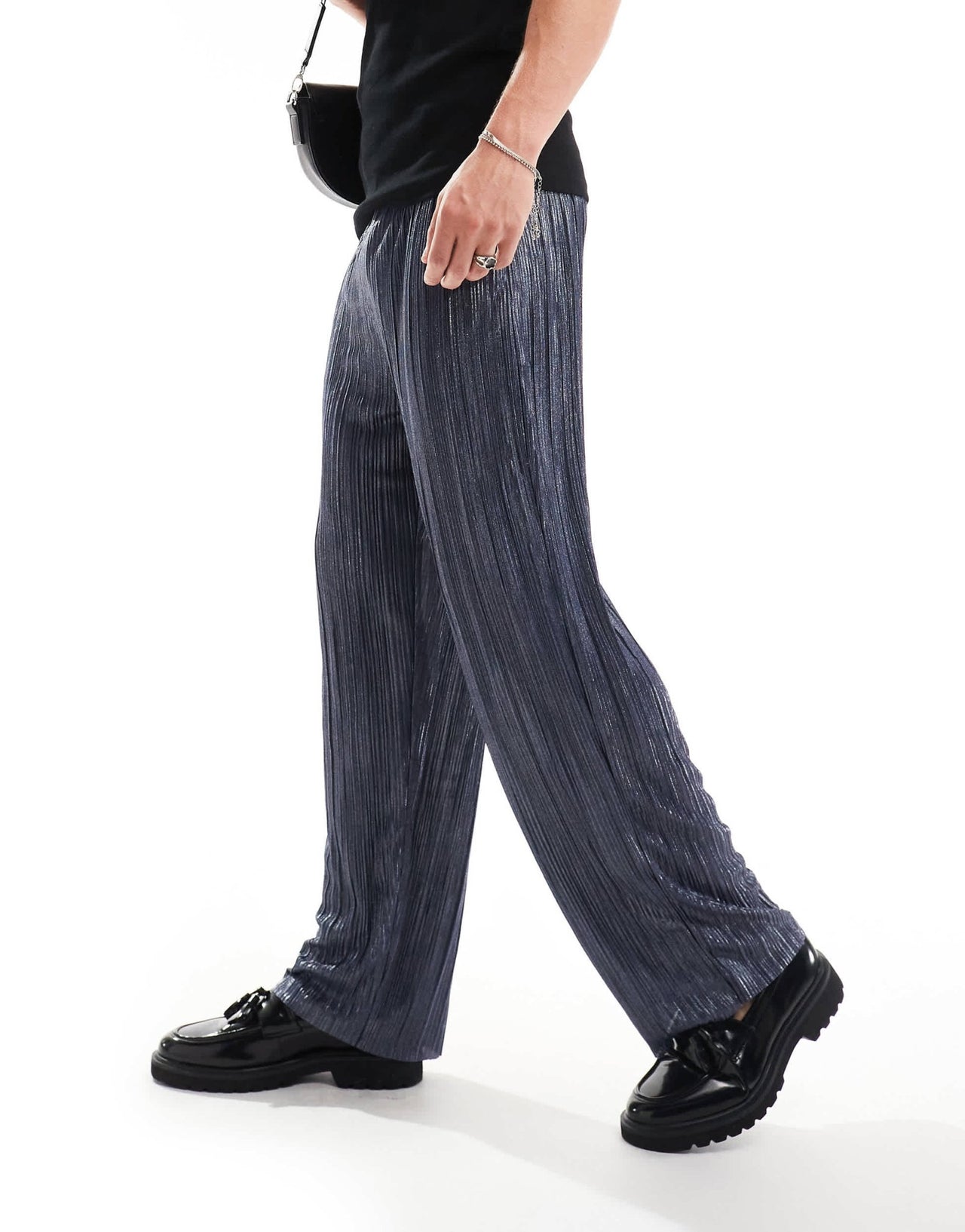 ASOS DESIGN smart tapered trouser in blue metallic plisse - ASOS Sample Sale EU Store