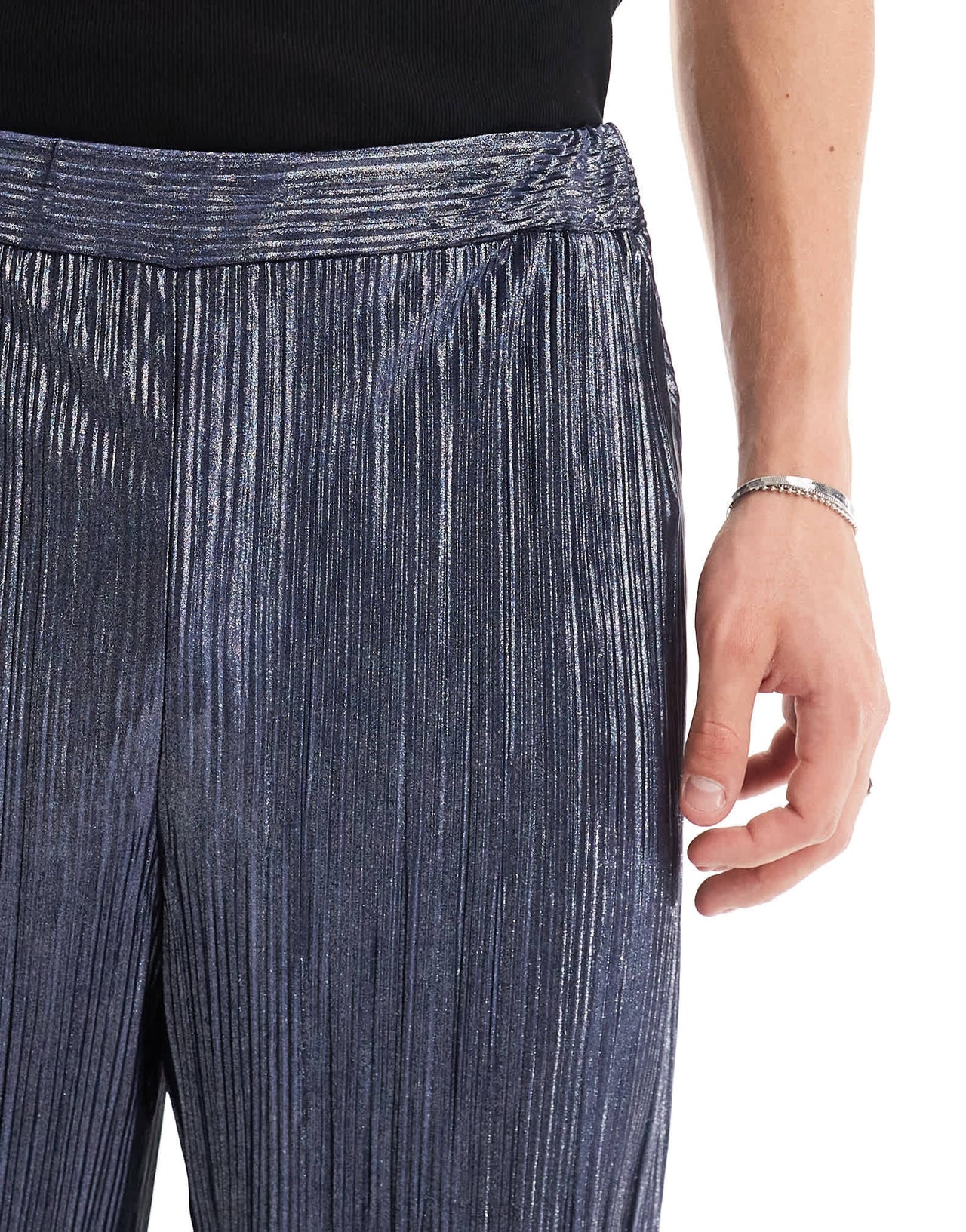 ASOS DESIGN smart tapered trouser in blue metallic plisse - ASOS Sample Sale EU Store