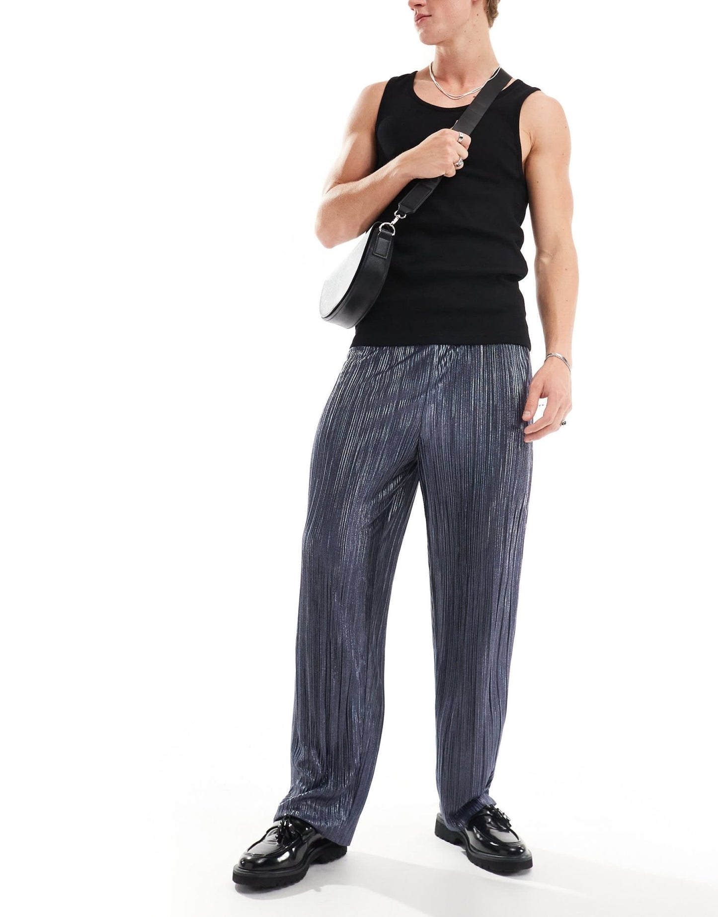 ASOS DESIGN smart tapered trouser in blue metallic plisse - ASOS Sample Sale EU Store