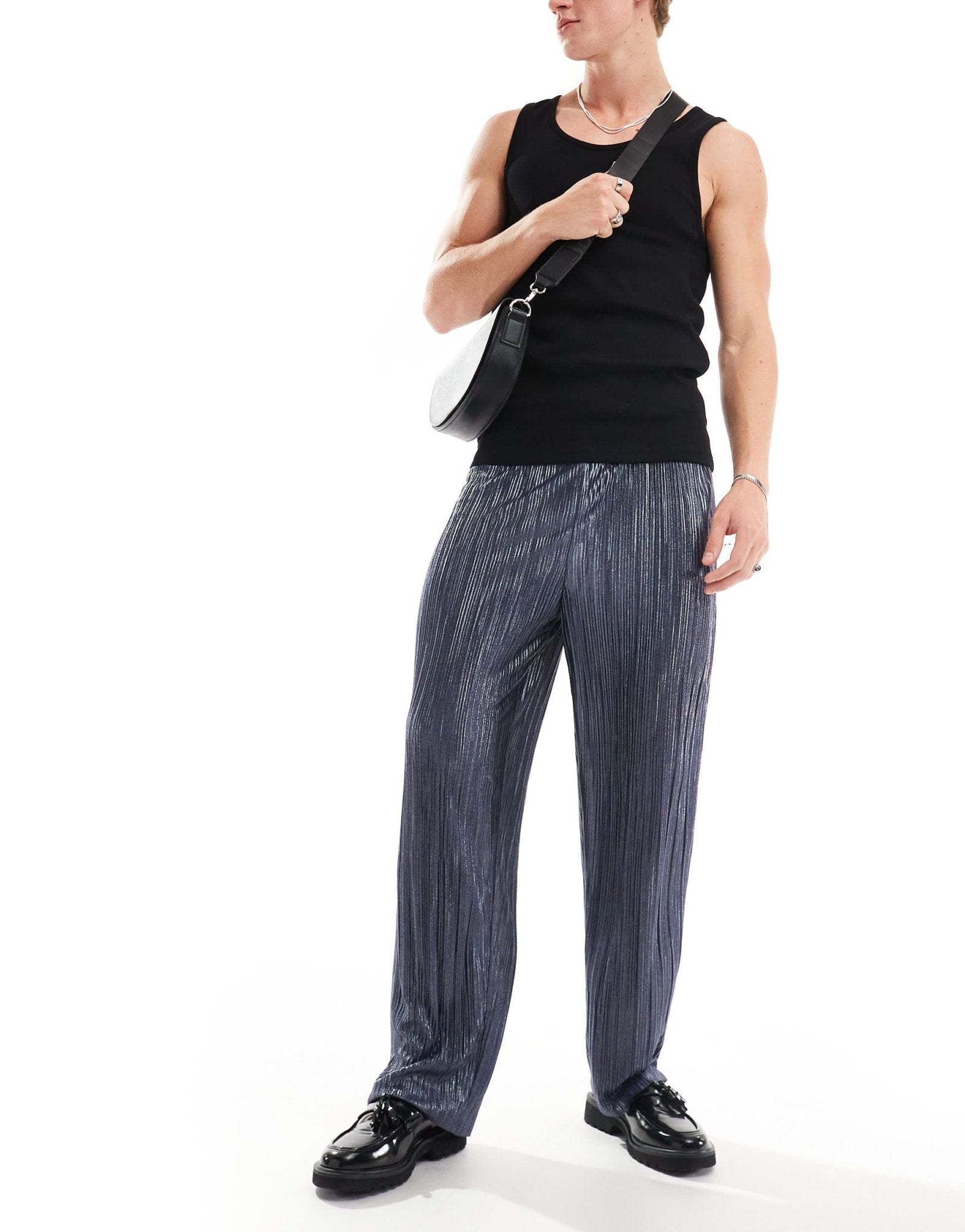ASOS DESIGN smart tapered trouser in blue metallic plisse - ASOS Sample Sale EU Store