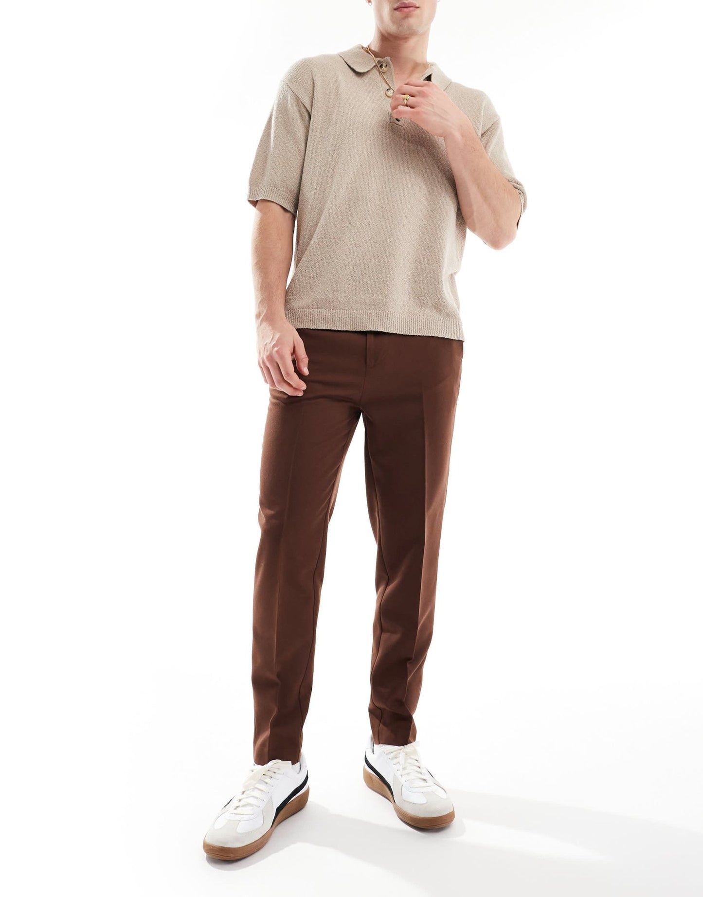 ASOS DESIGN smart tapered trousers in brown - ASOS Sample Sale EU Store