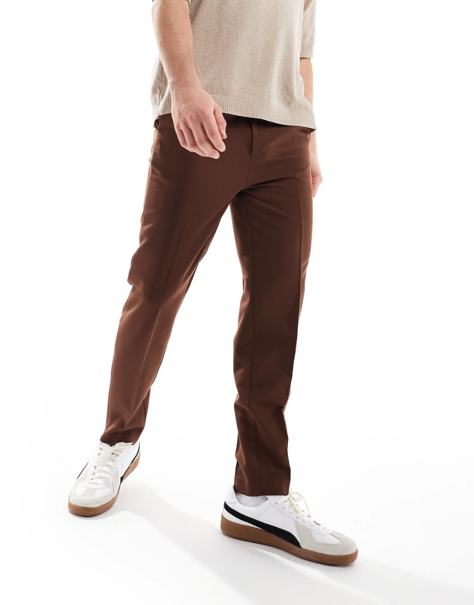 ASOS DESIGN smart tapered trousers in brown - ASOS Sample Sale EU Store