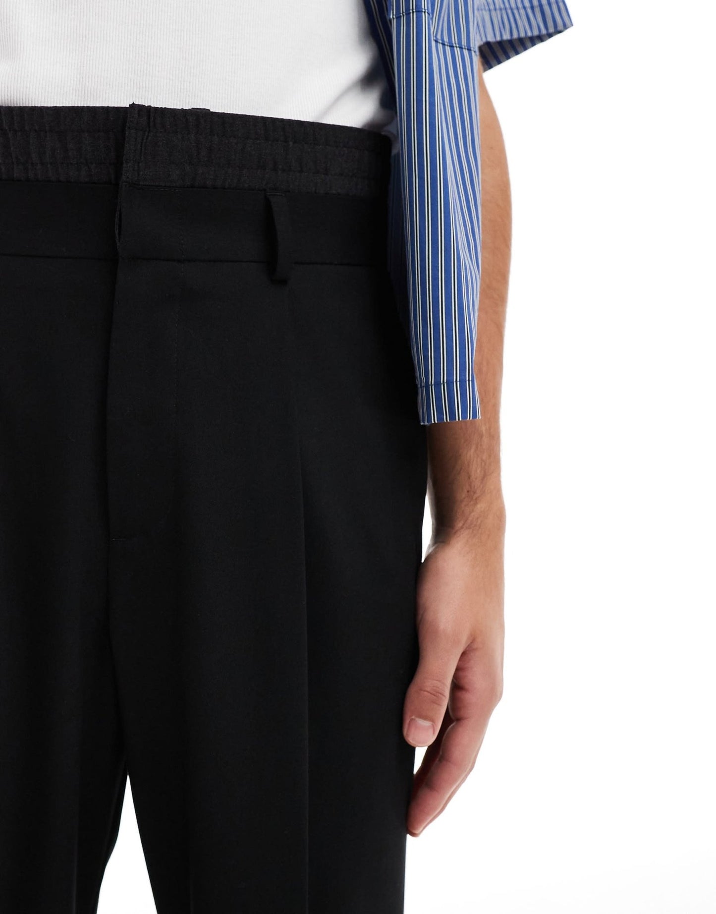ASOS DESIGN smart wide leg trousers with double waistband detail in charcoal - ASOS Sample Sale EU Store