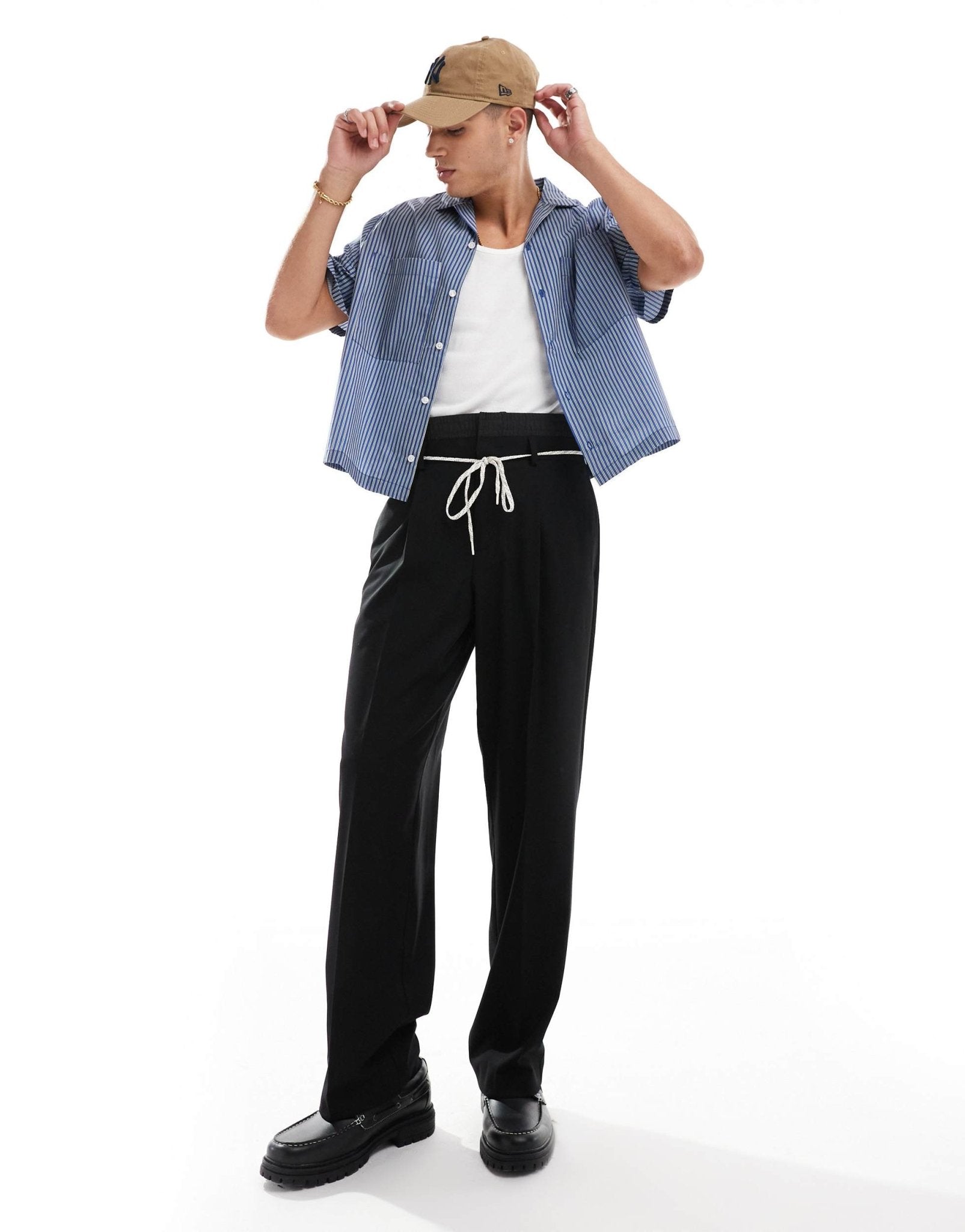 ASOS DESIGN smart wide leg trousers with double waistband detail in charcoal - ASOS Sample Sale EU Store