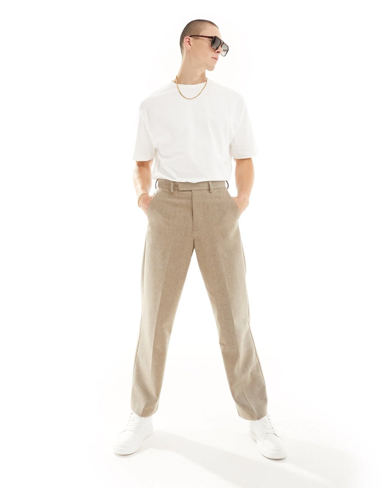 ASOS DESIGN smart wide leg wool mix trousers in brown herringbone - ASOS Sample Sale EU Store