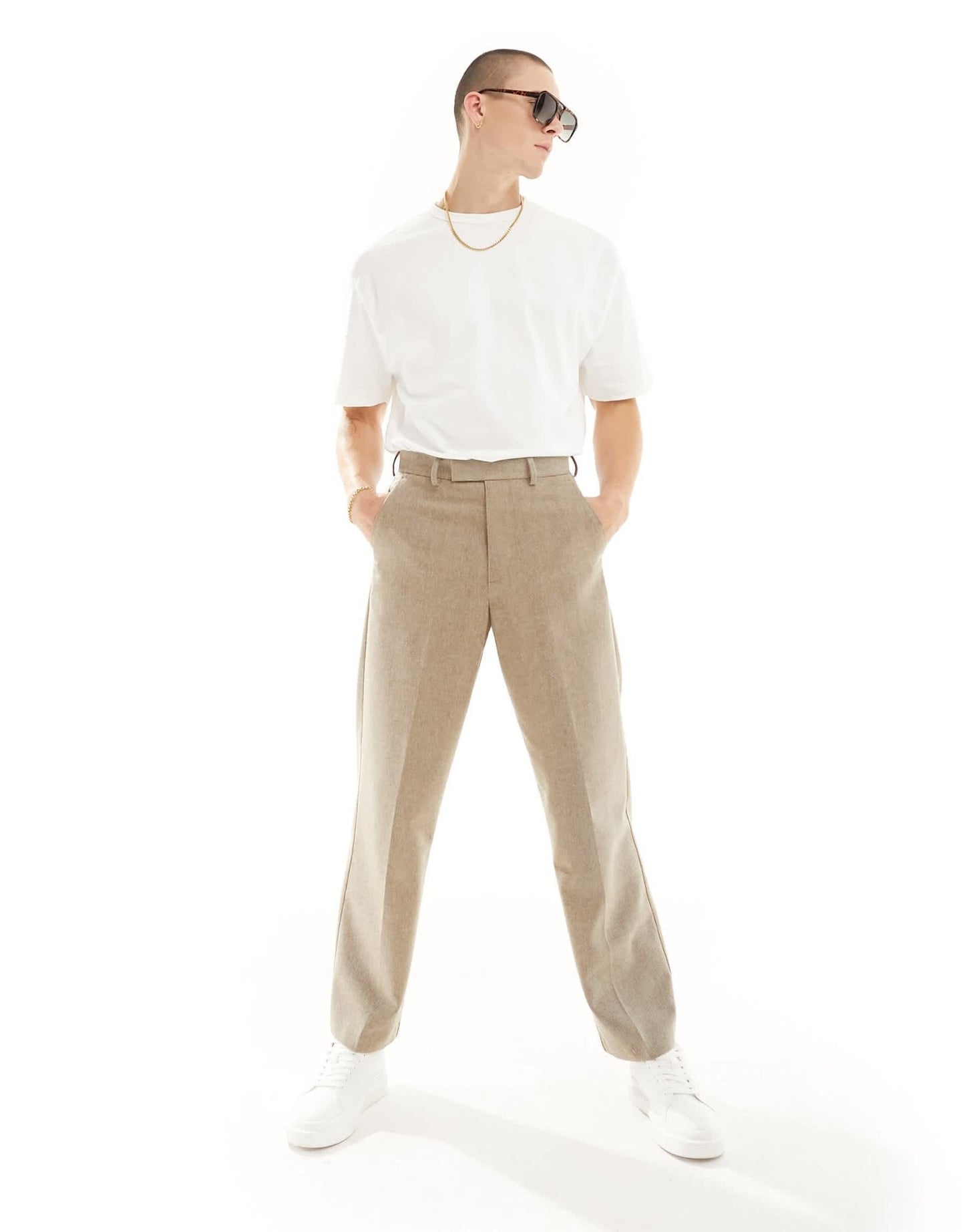 ASOS DESIGN smart wide leg wool mix trousers in brown herringbone - ASOS Sample Sale EU Store