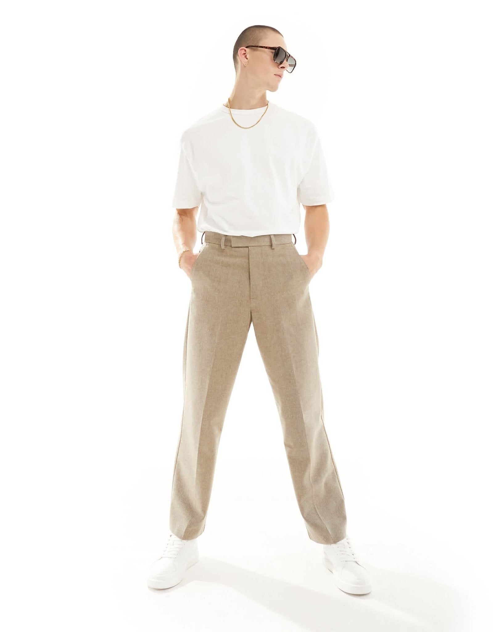 ASOS DESIGN smart wide leg wool mix trousers in brown herringbone - ASOS Sample Sale EU Store
