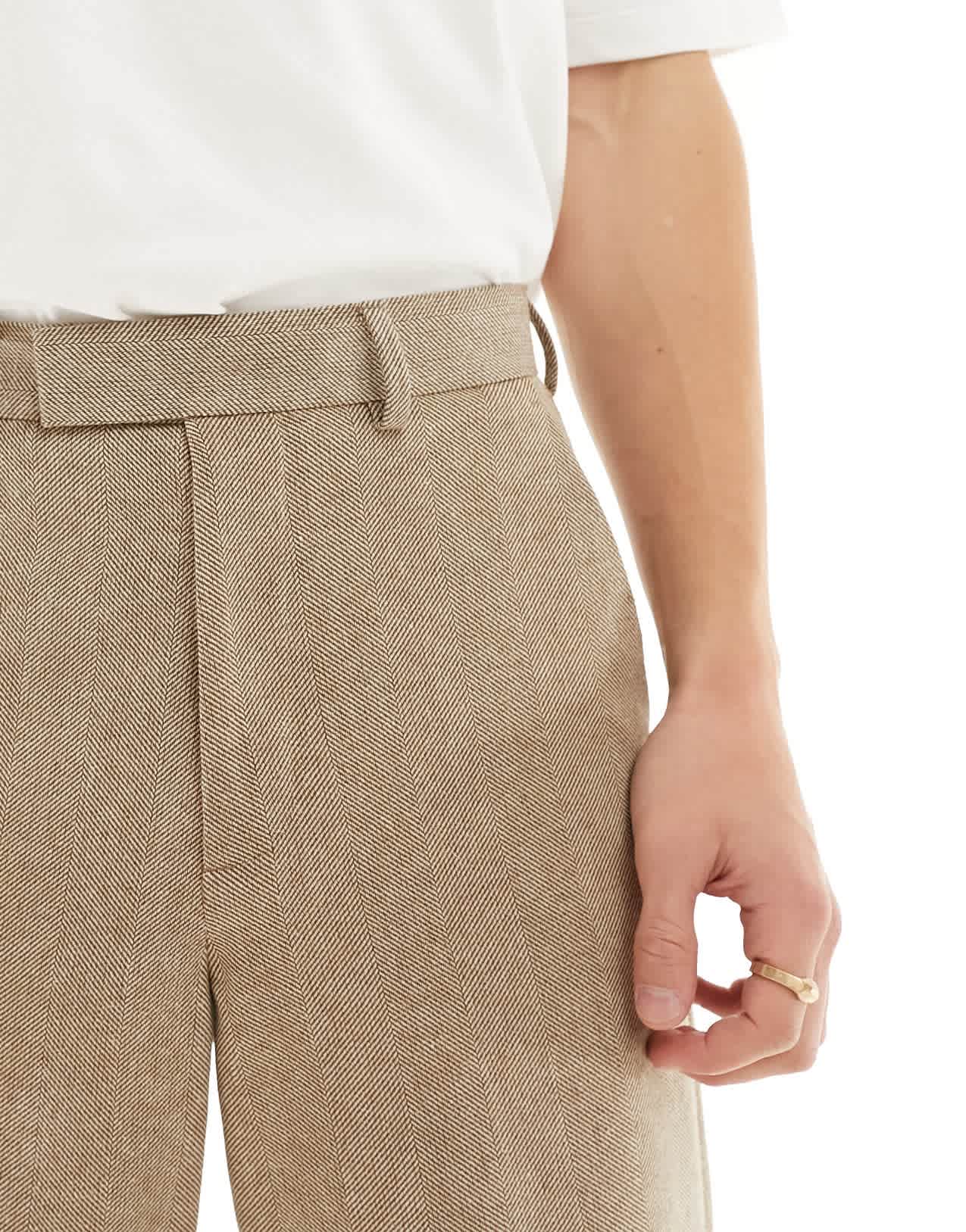 ASOS DESIGN smart wide leg wool mix trousers in brown herringbone - ASOS Sample Sale EU Store
