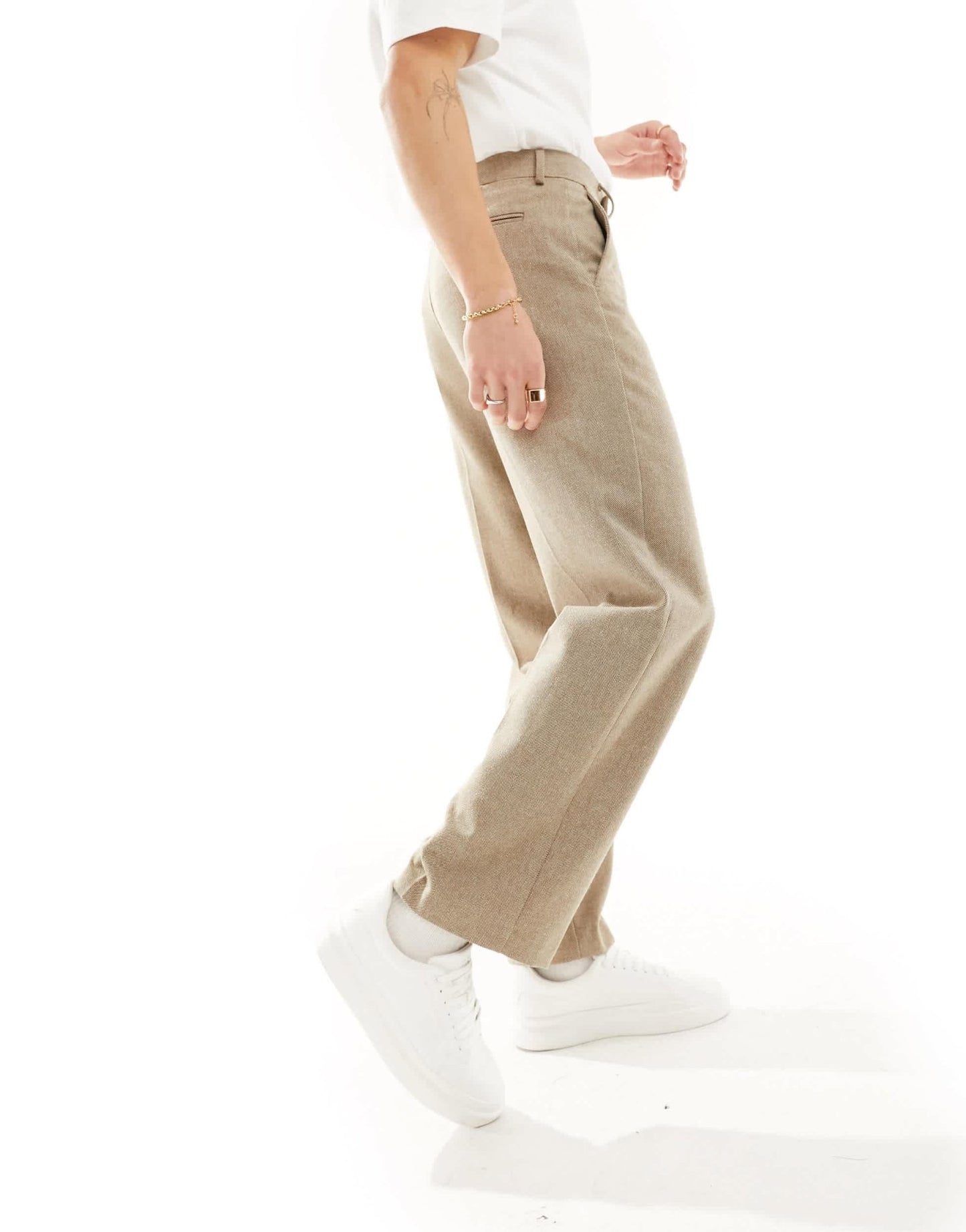 ASOS DESIGN smart wide leg wool mix trousers in brown herringbone - ASOS Sample Sale EU Store